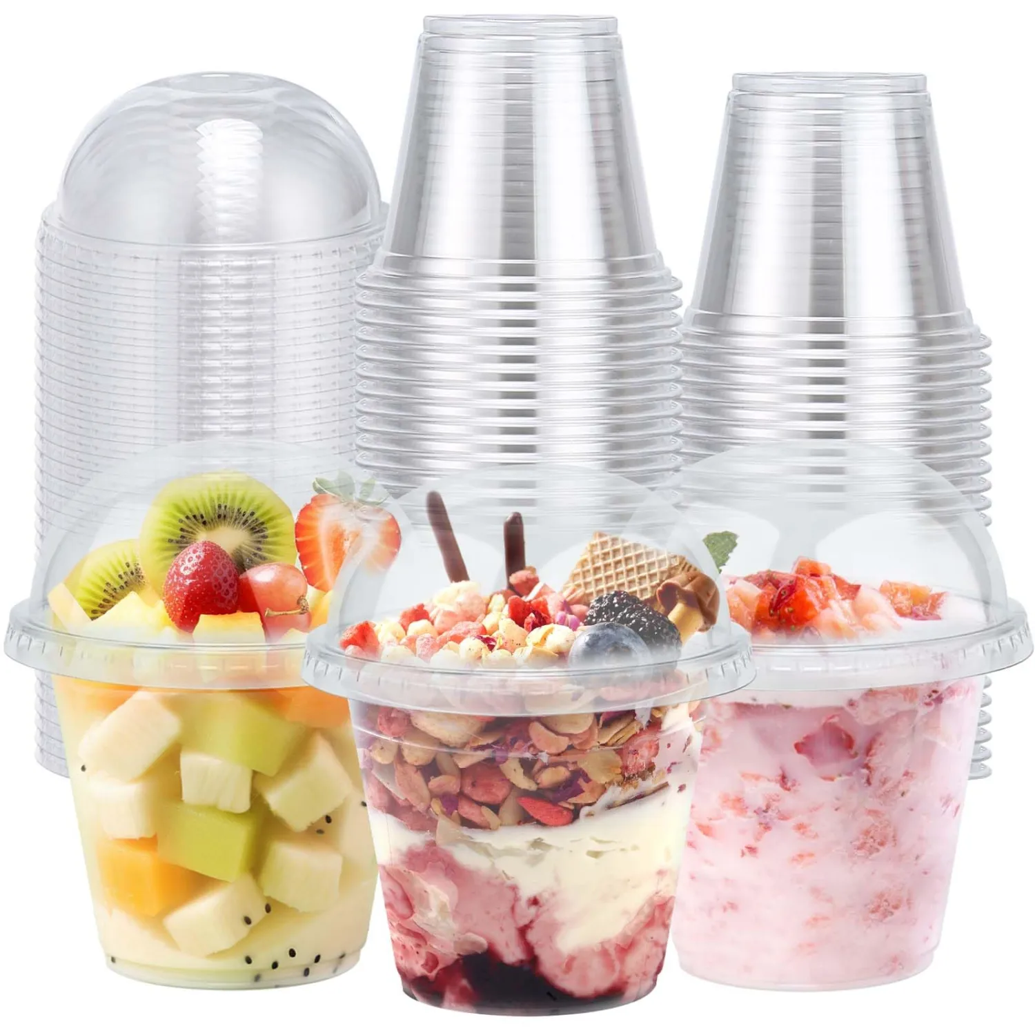 Clawsoff 50 Pack 9 oz Plastic Cups with Dome Lids Disposable Parfait Cup