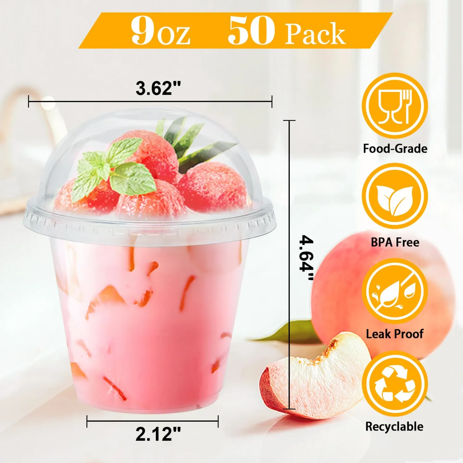 Clawsoff 50 Pack 9 oz Plastic Cups with Dome Lids Disposable Parfait Cup