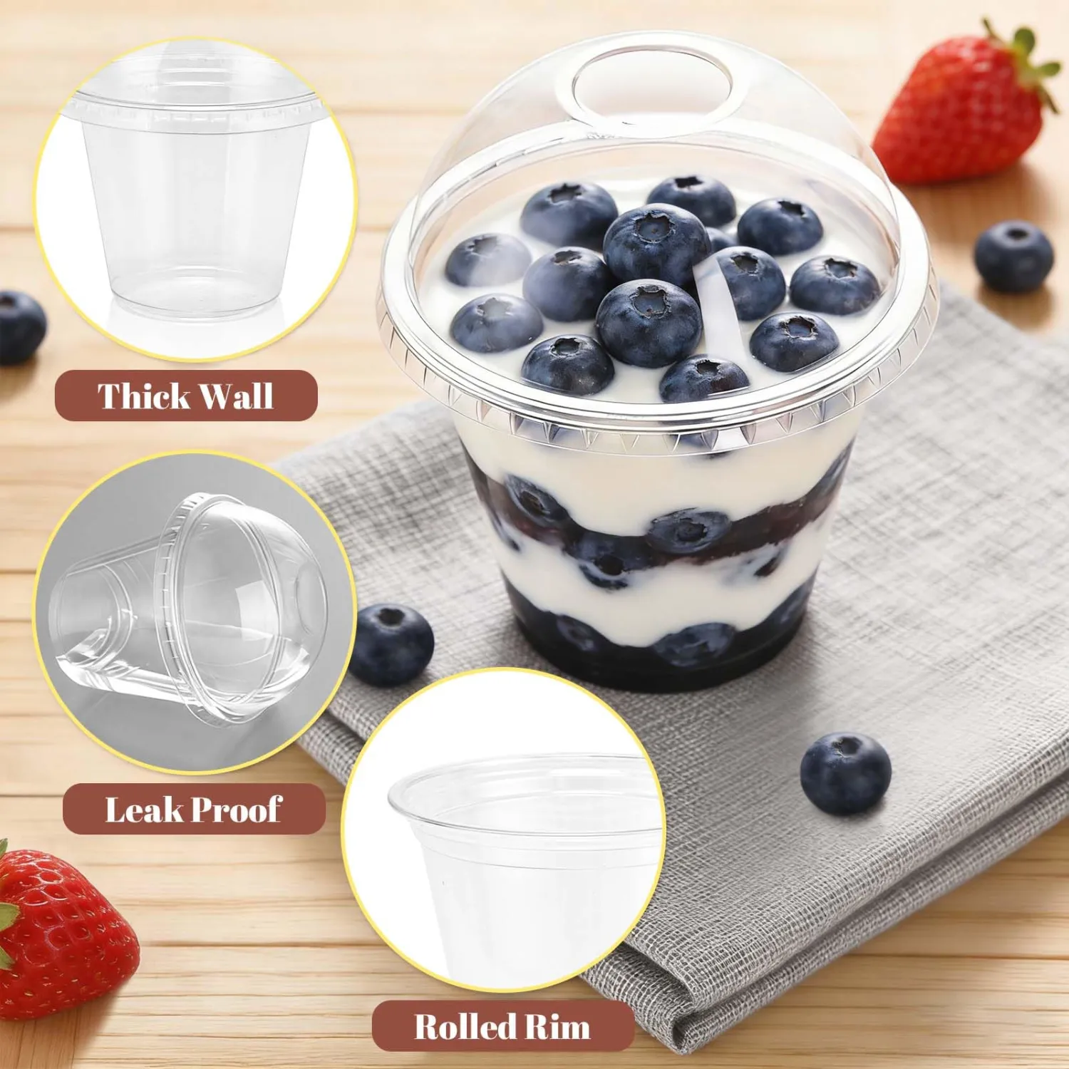 Clawsoff 50 Pack 9 oz Plastic Cups with Dome Lids Disposable Parfait Cup