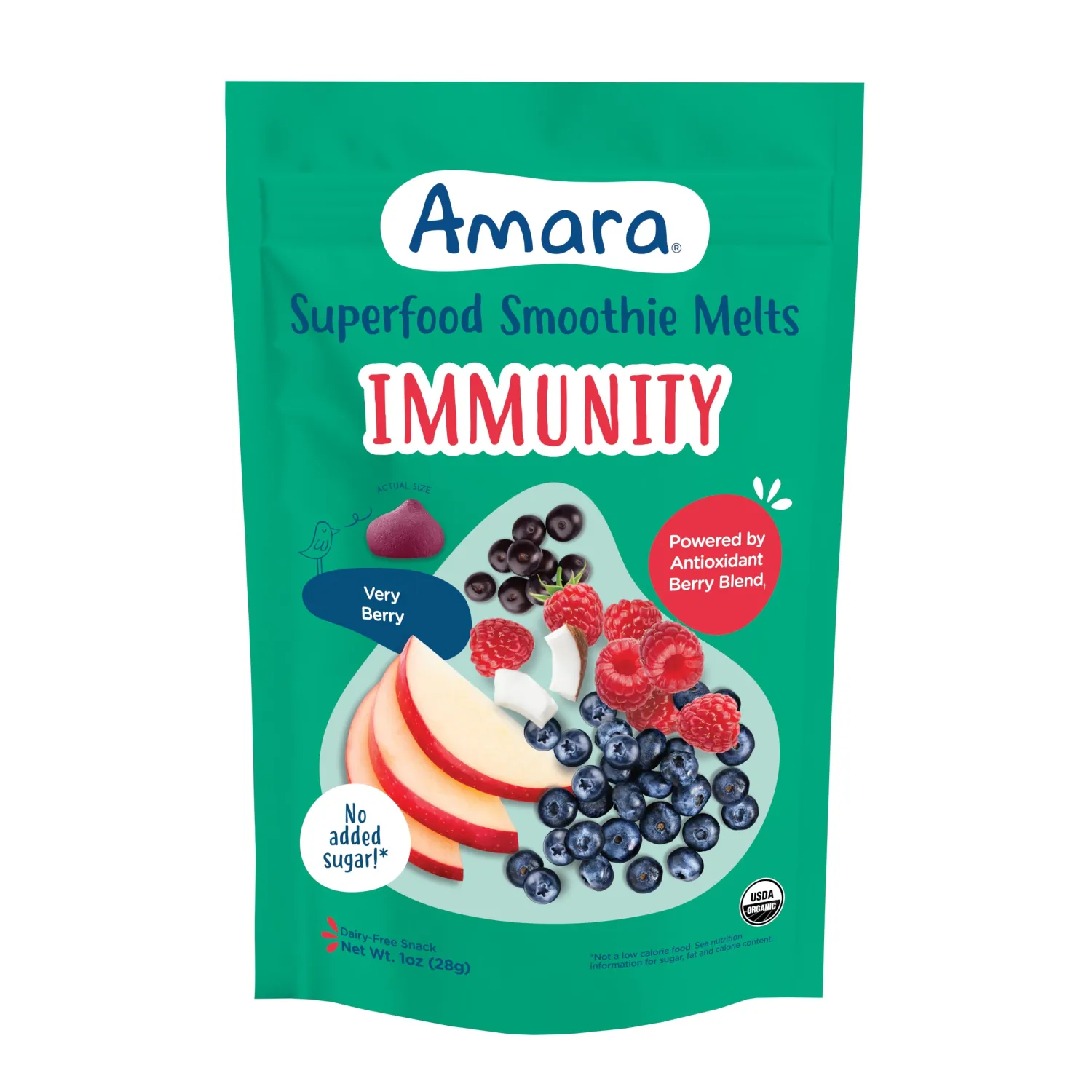 Amara Organic Very Berry Immunity Blend Superfood Smoothie Melts - 1oz: 8 Months and Up, Pouch, Gluten-Free, Non-GMO