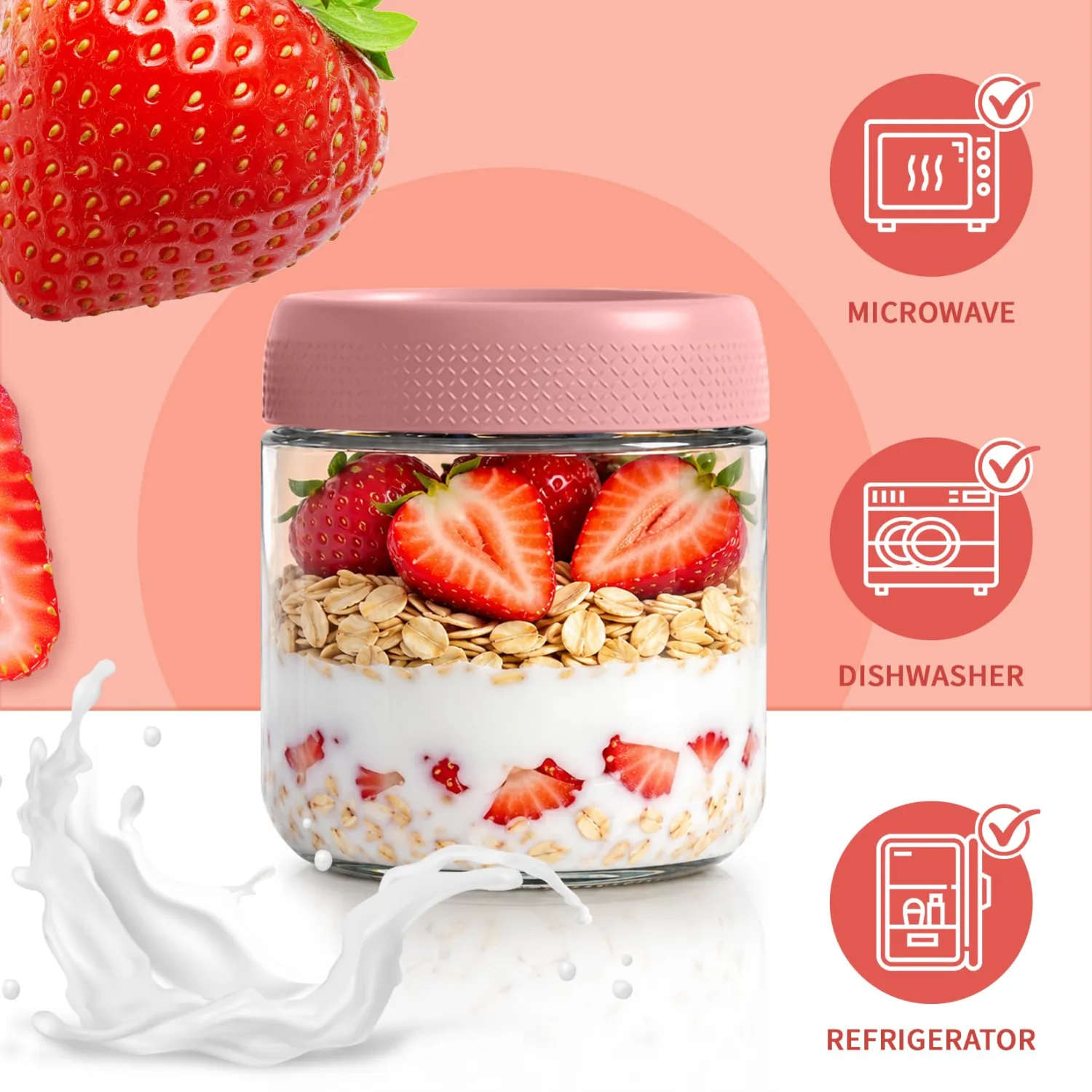 10 oz Overnight Oats Jar, Mason Jar with Lid, Pudding Cups with Lids