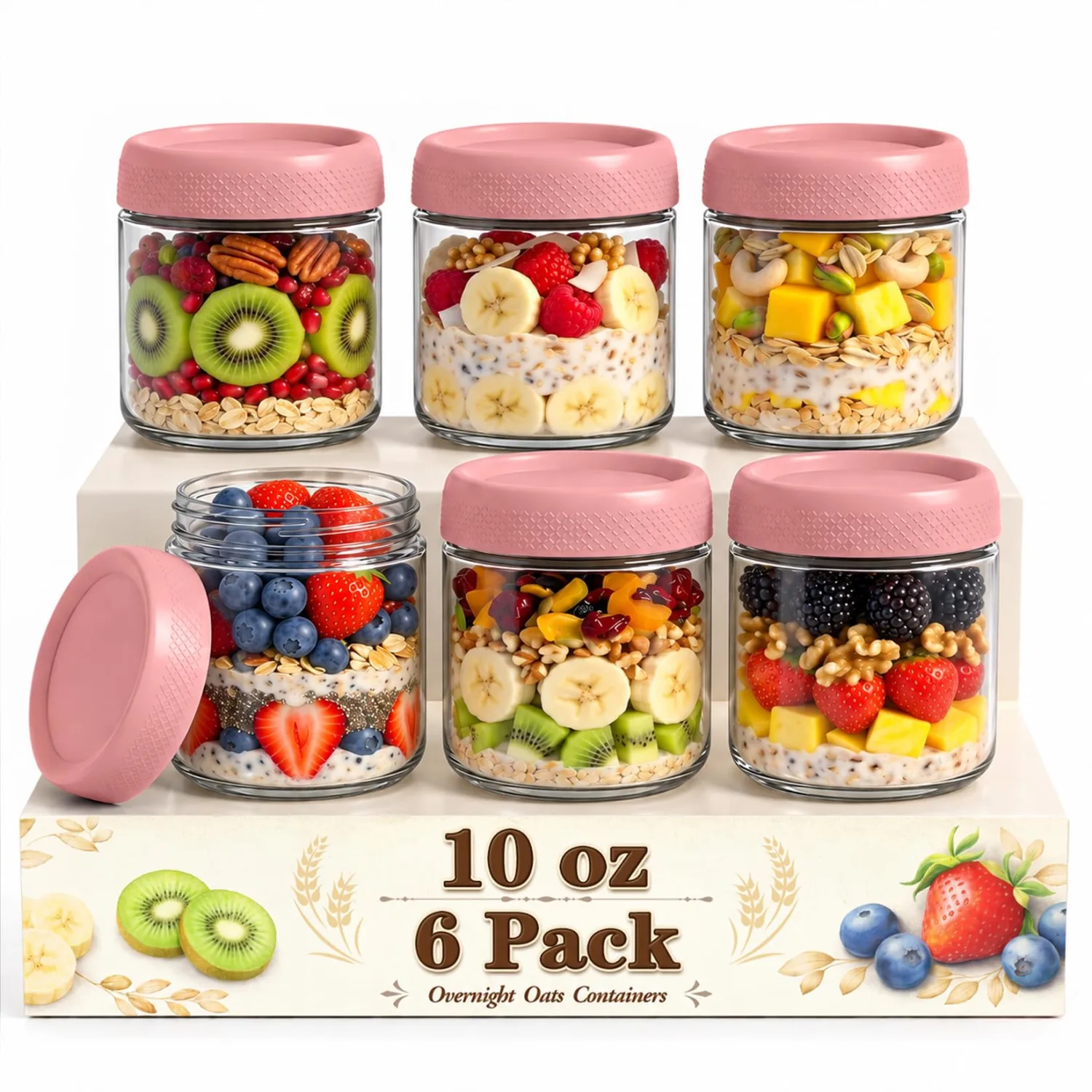 10 oz Overnight Oats Jar, Mason Jar with Lid, Pudding Cups with Lids
