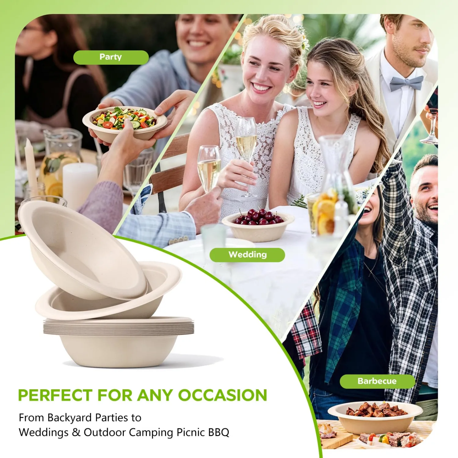 Disposable Paper Bowls 12 oz - 50 Count Heavy Duty Compostable Soup Bowls