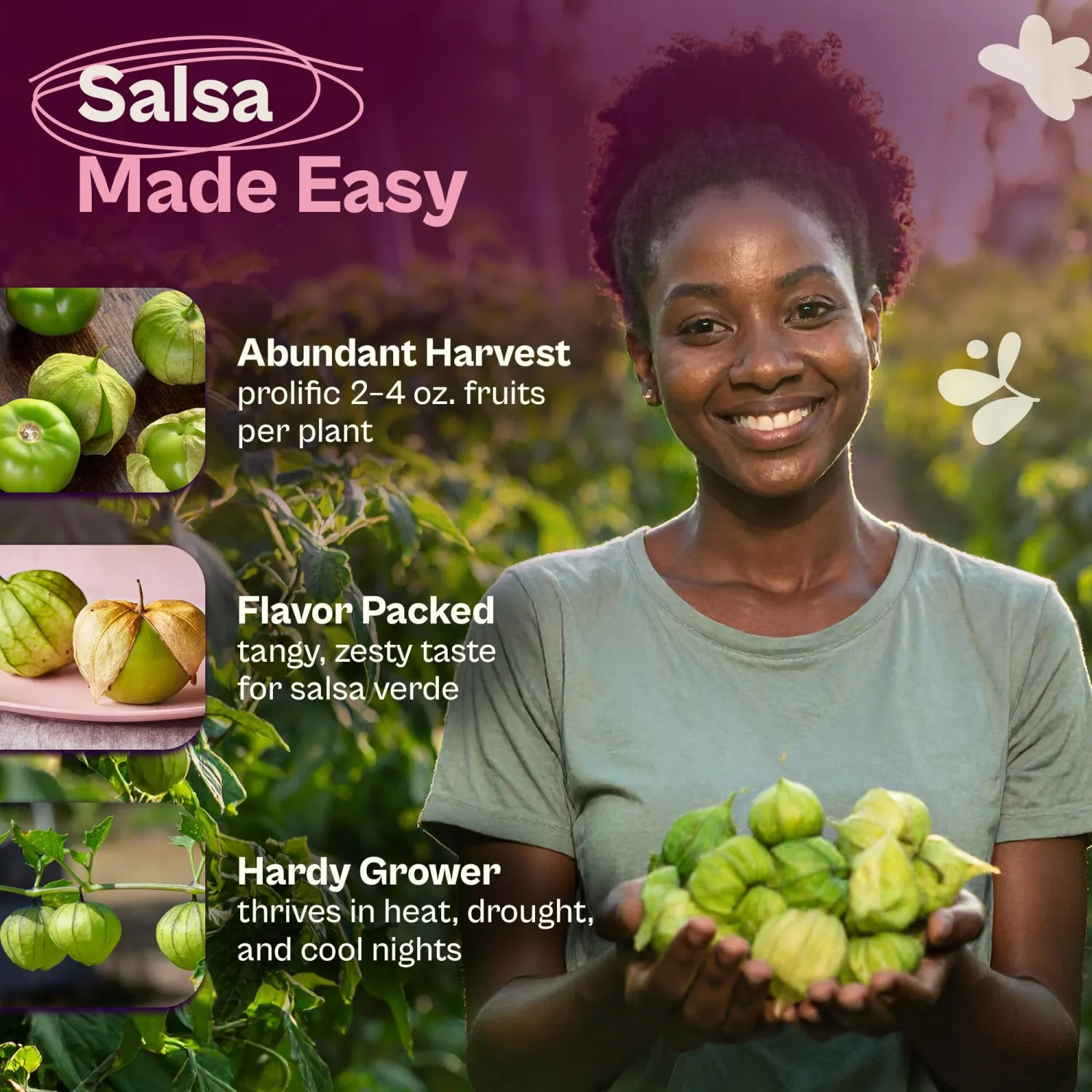 SVI 100 Toma Verde Tomatillo Seeds for Planting (Physalis ixocarpa) – Mexican Tomatillo Salsa Verde Favorite, Prolific 2–4oz Tomatillos – Heirloom Vegetable Seeds for Outdoor & Indoor Garden