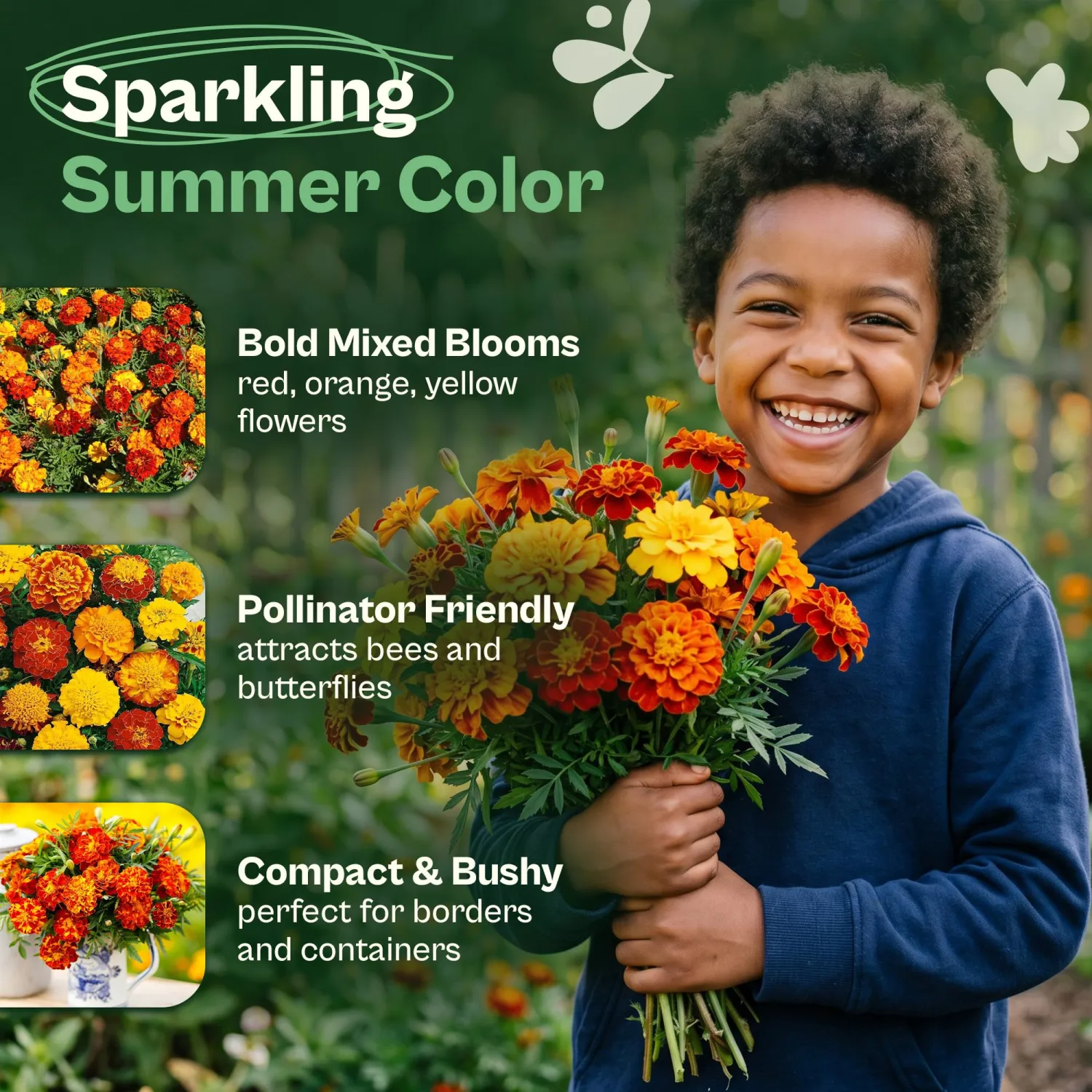 SVI 350 Sparky Mix French Marigold Seeds (Tagetes patula) – Dwarf Yellow and Orange Marigold Flowers Seed Packets, Marigolds Seed Mix – Heirloom Cut Flower Seeds for Outdoor Garden Borders, Containers