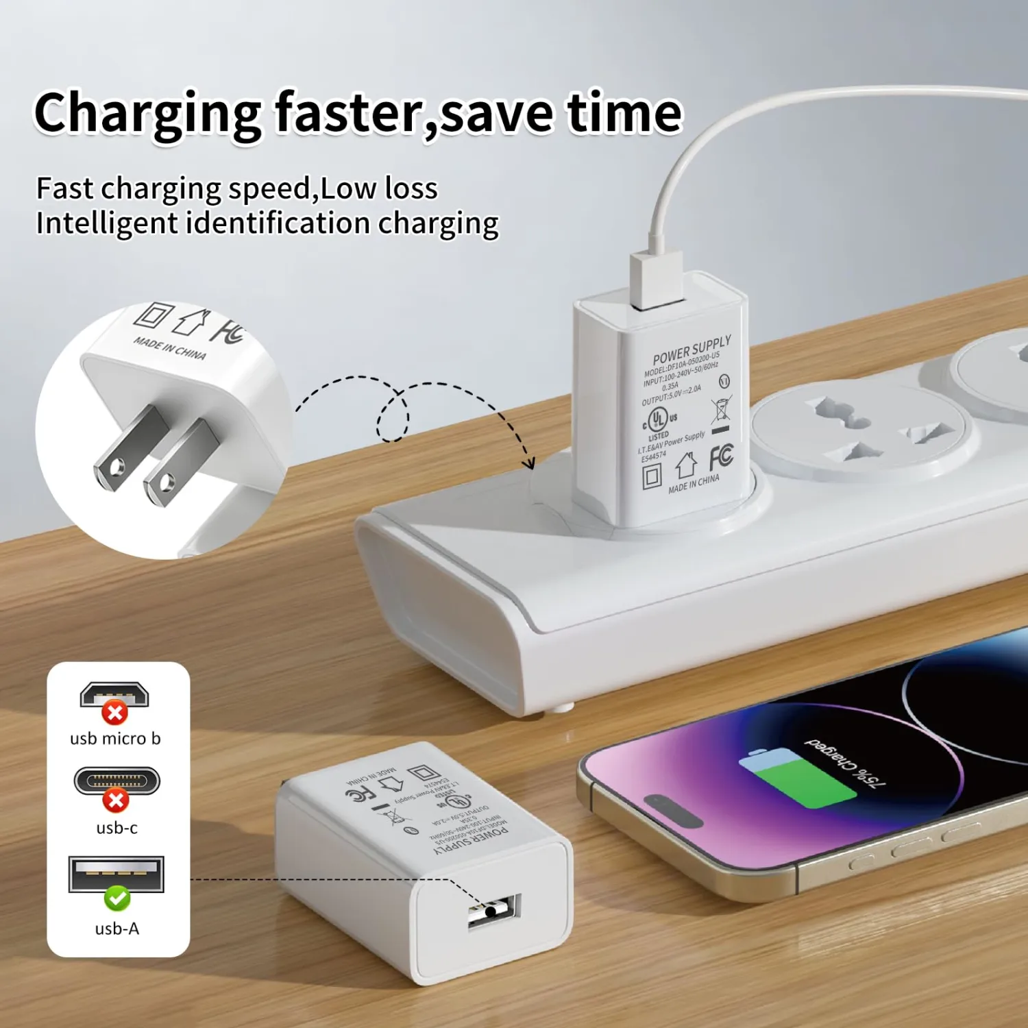 USB Wall Charger 2Pack, 5V 2A Power Adapter Charger Block-White