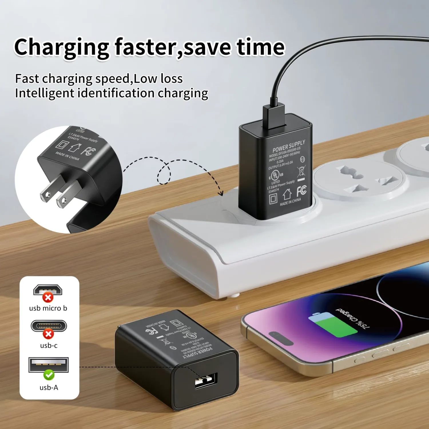 USB Wall Charger 2Pack, 5V 2A Power Adapter Charger Block-Black