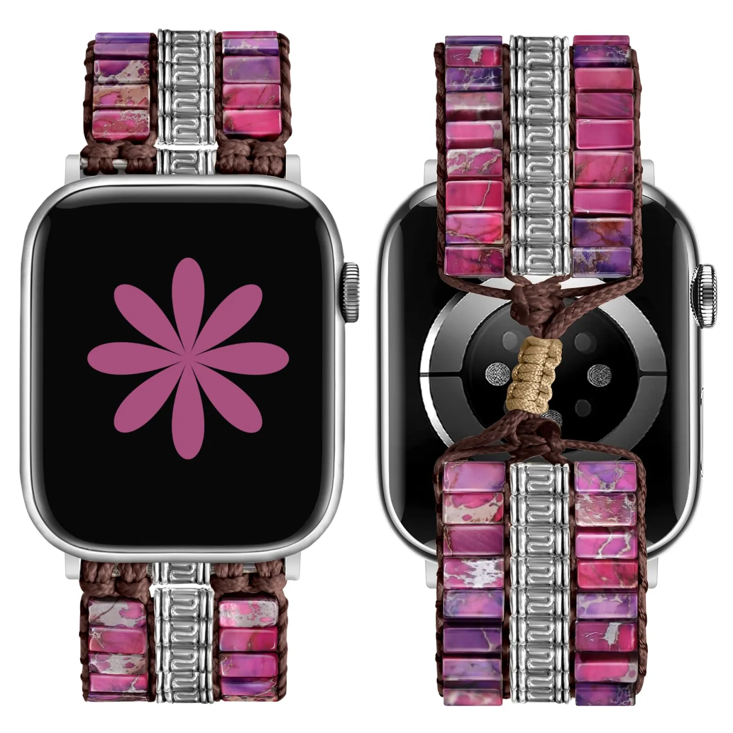 JR.DM Boho Beaded Band Women Compatible with Apple Watch 38/40/41/42mm(S10/11) Handmade Bracelet Natural Stone Adjustable Braided Strap for iWatch Series 11/10/9/8/7/6/5/4/3/2/1/SE 3/2/1 Purple