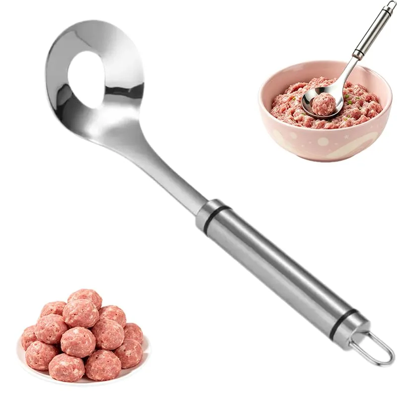 Stainless Steel Meatball Maker Spoon, Meatball Spoons Stainless Steel Meatball Maker Spoon with Hole Convenient Storage Design for Kitchen, Bar & Home Cooking，1 Pcs