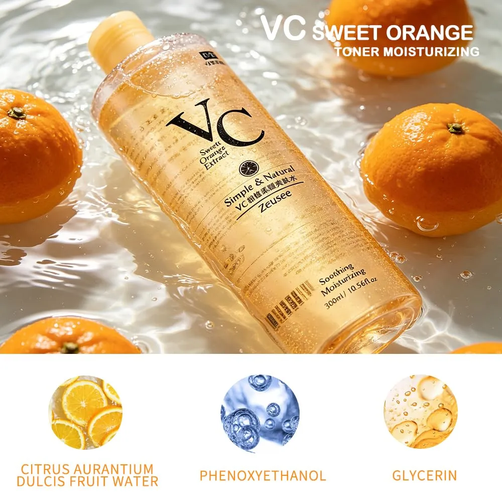 VC Orange Toner, Hydrating Toner, Soothing Moisturizing Face Toner with Citrus Extract and Glycerin, 10.56 fl oz