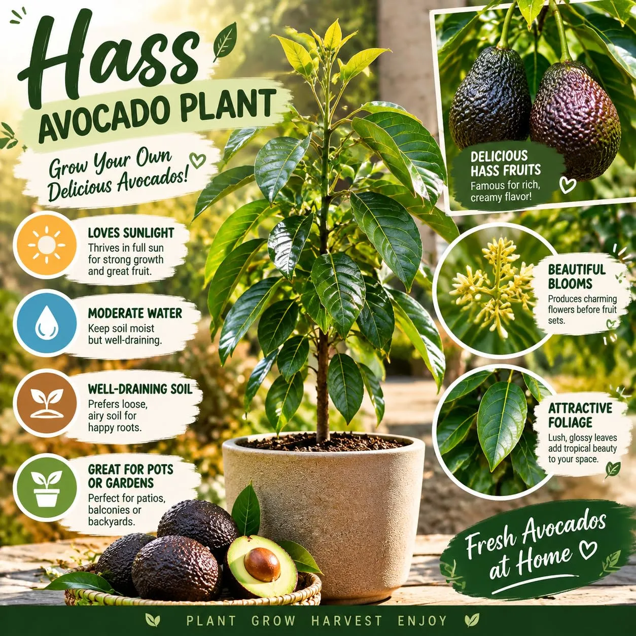 HASS Avocado Tree Plant Live, Patio Container, 6-10 Inc Tall