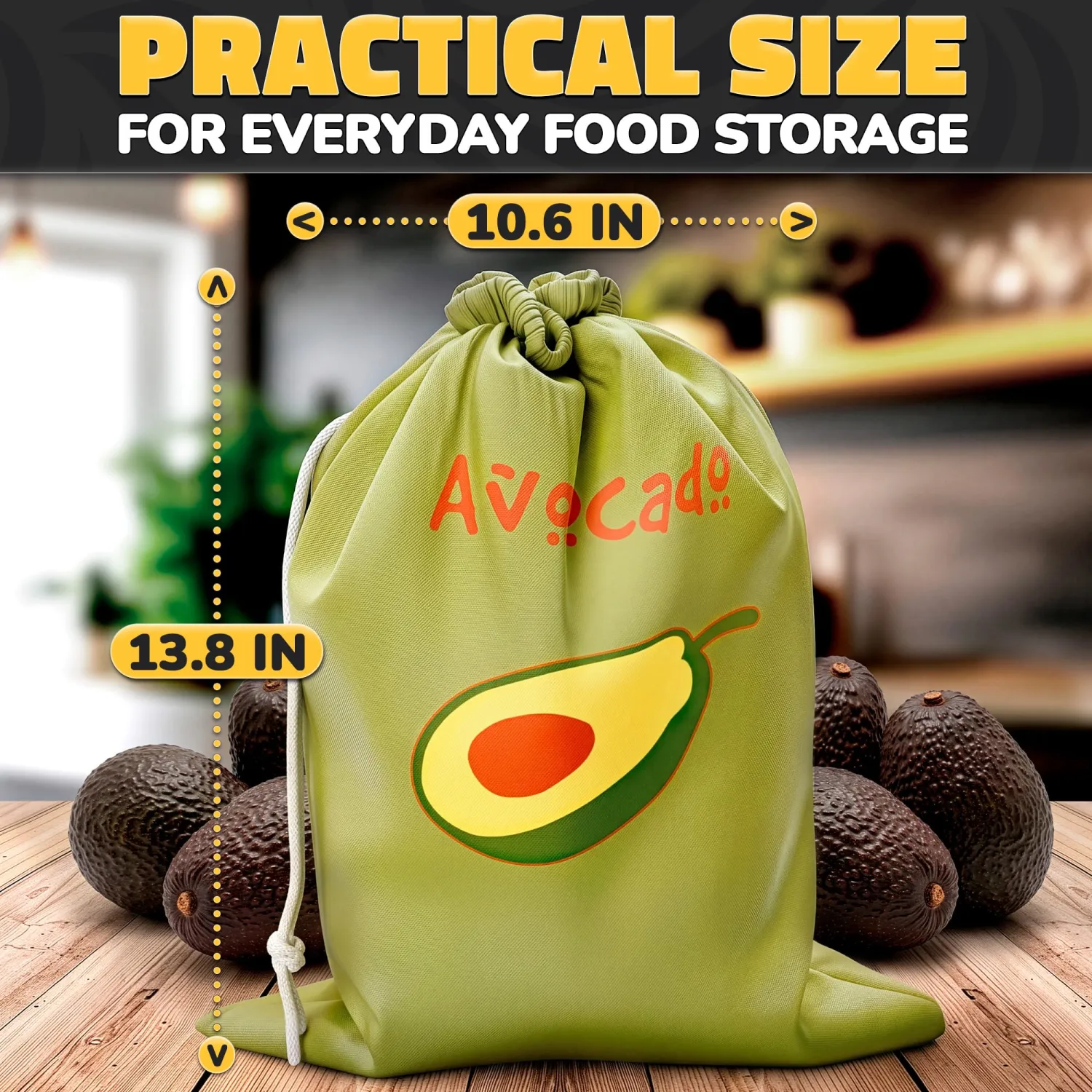 Avocado Storage Bag, 13.8 x 10.6 in, Reusable Produce Bags for Fridge