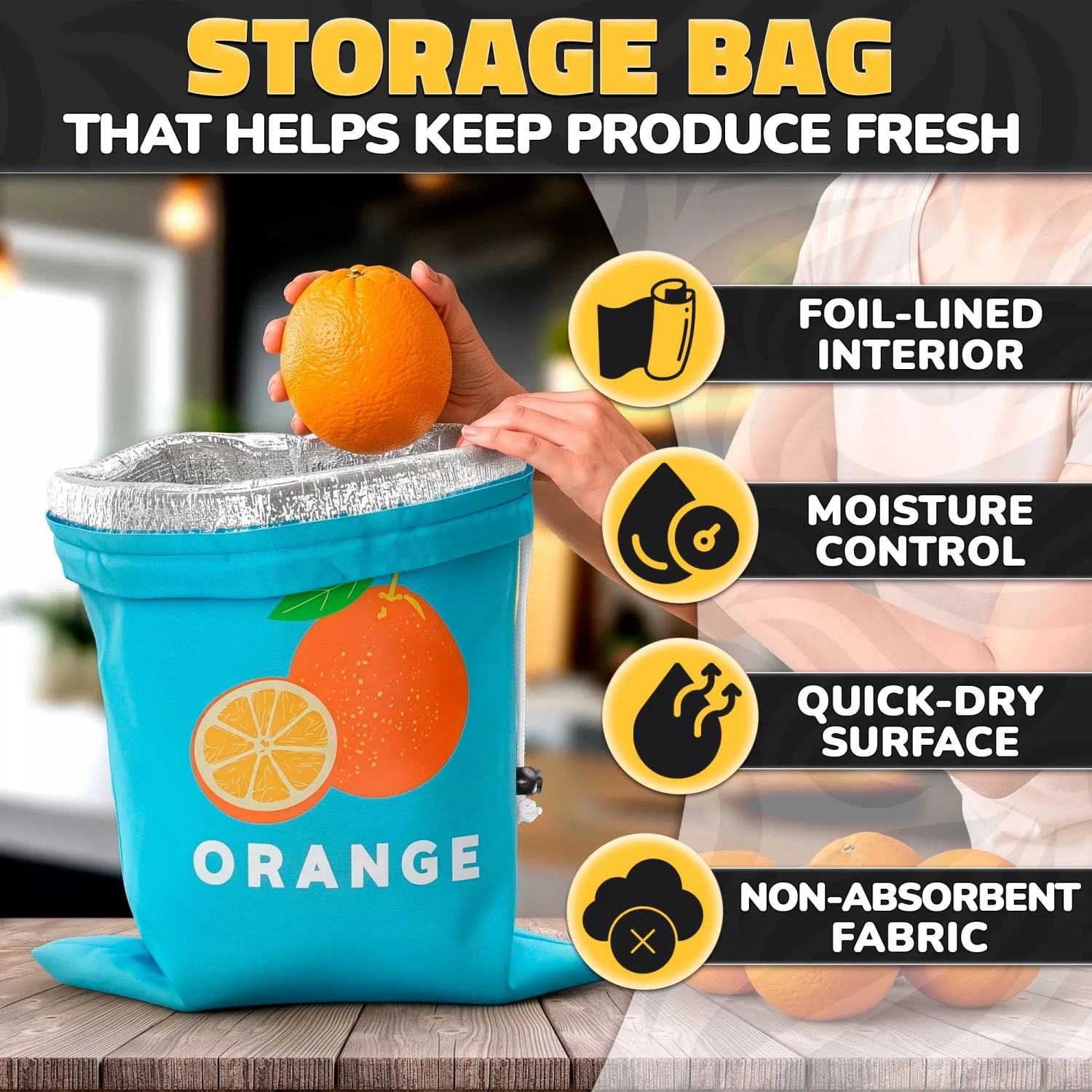 Citrus Produce Bag, 13.8 x 10.6 in, Reusable Fruit Storage Bags