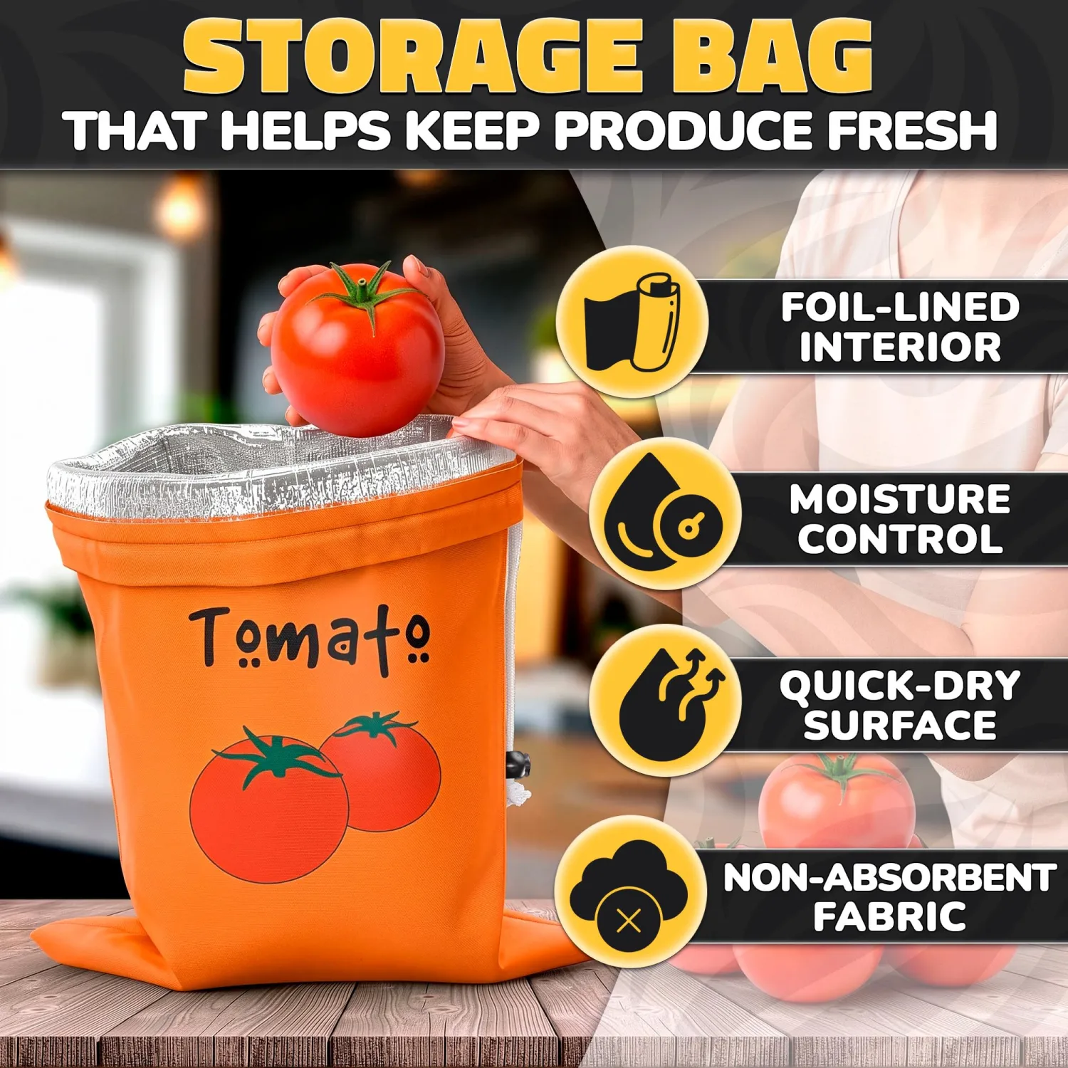 Tomato Storage Bag, 13.8 x 10.6 in, Reusable Vegetable Storage Bags