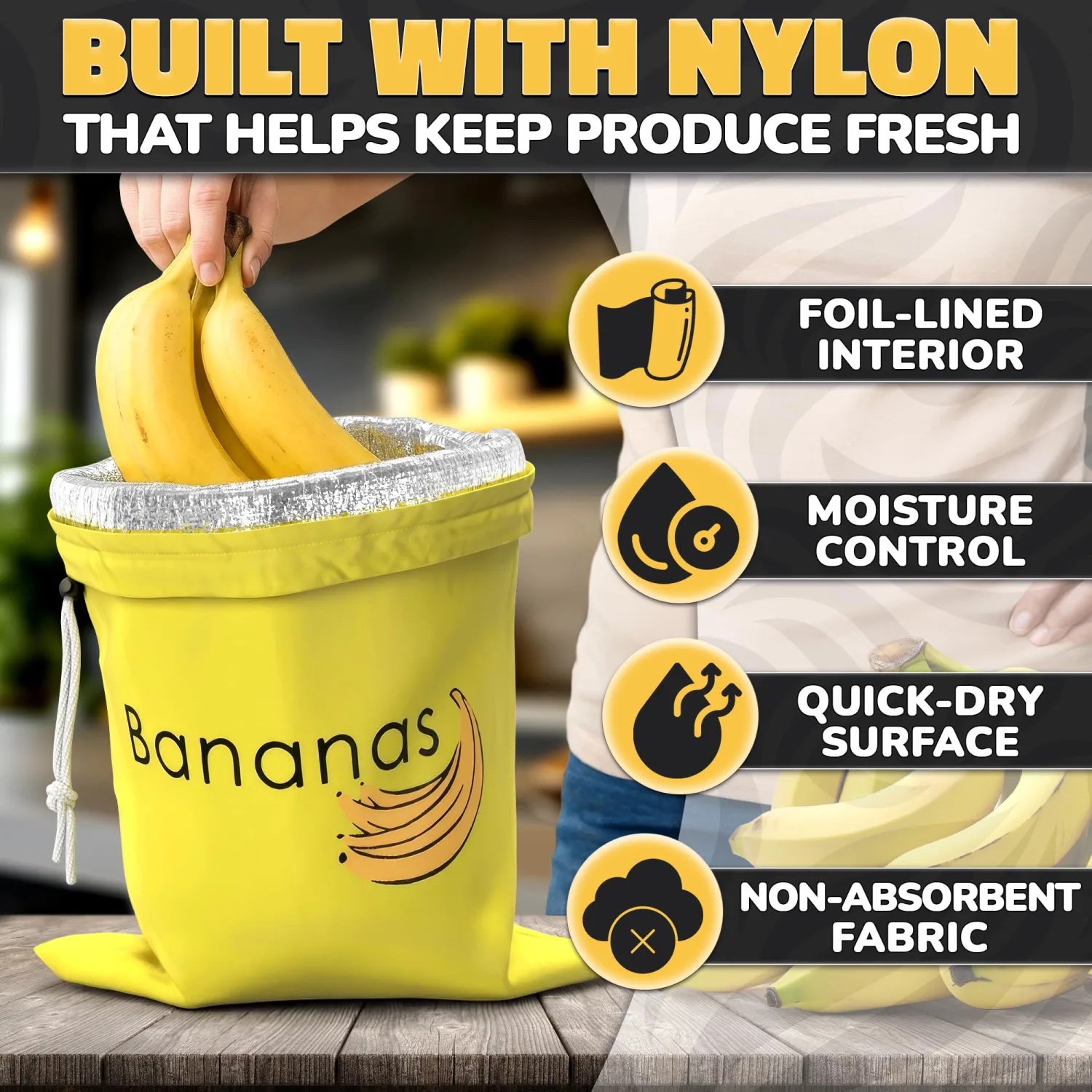 Banana Bag to Keep Bananas Fresh for Longer, Aluminum-Lined Storage