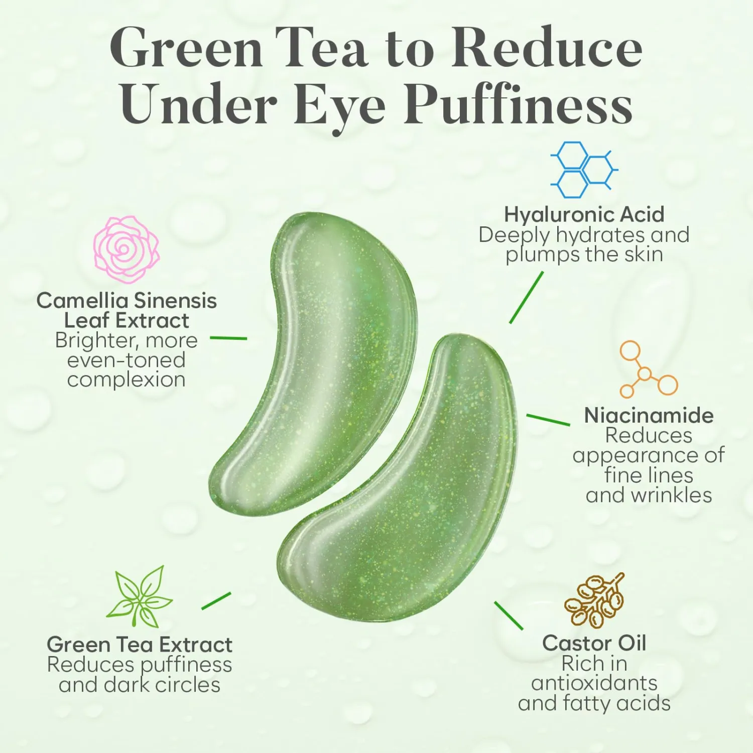 Under Eye Patches with Green Tea and Collagen for Puffiness, Dark Circles