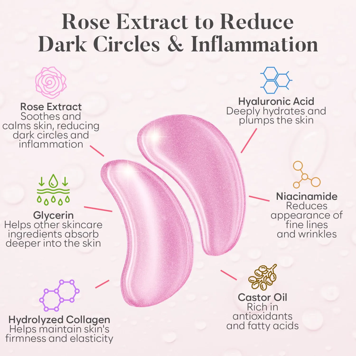 Under Eye Patches with Rose for Puffy Eyes and Dark Circles, 30 Pairs