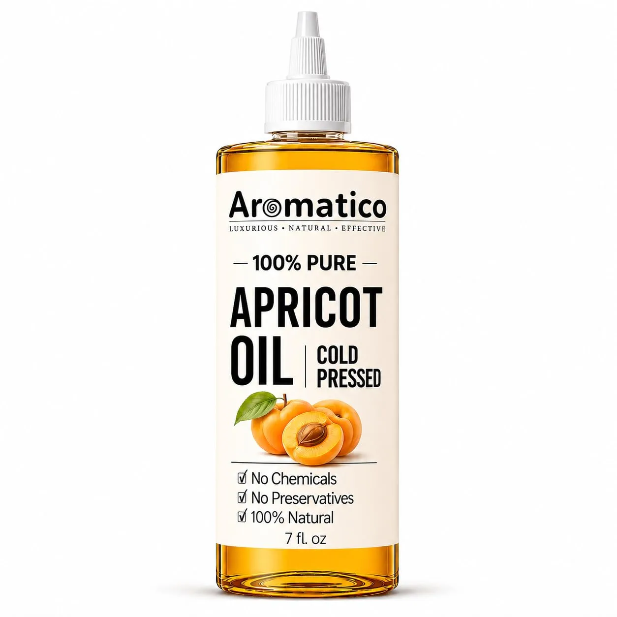 Aromatico Apricot Kernel Oil, Cold-Pressed Apricot Oil for Skin, 7 Fl Oz