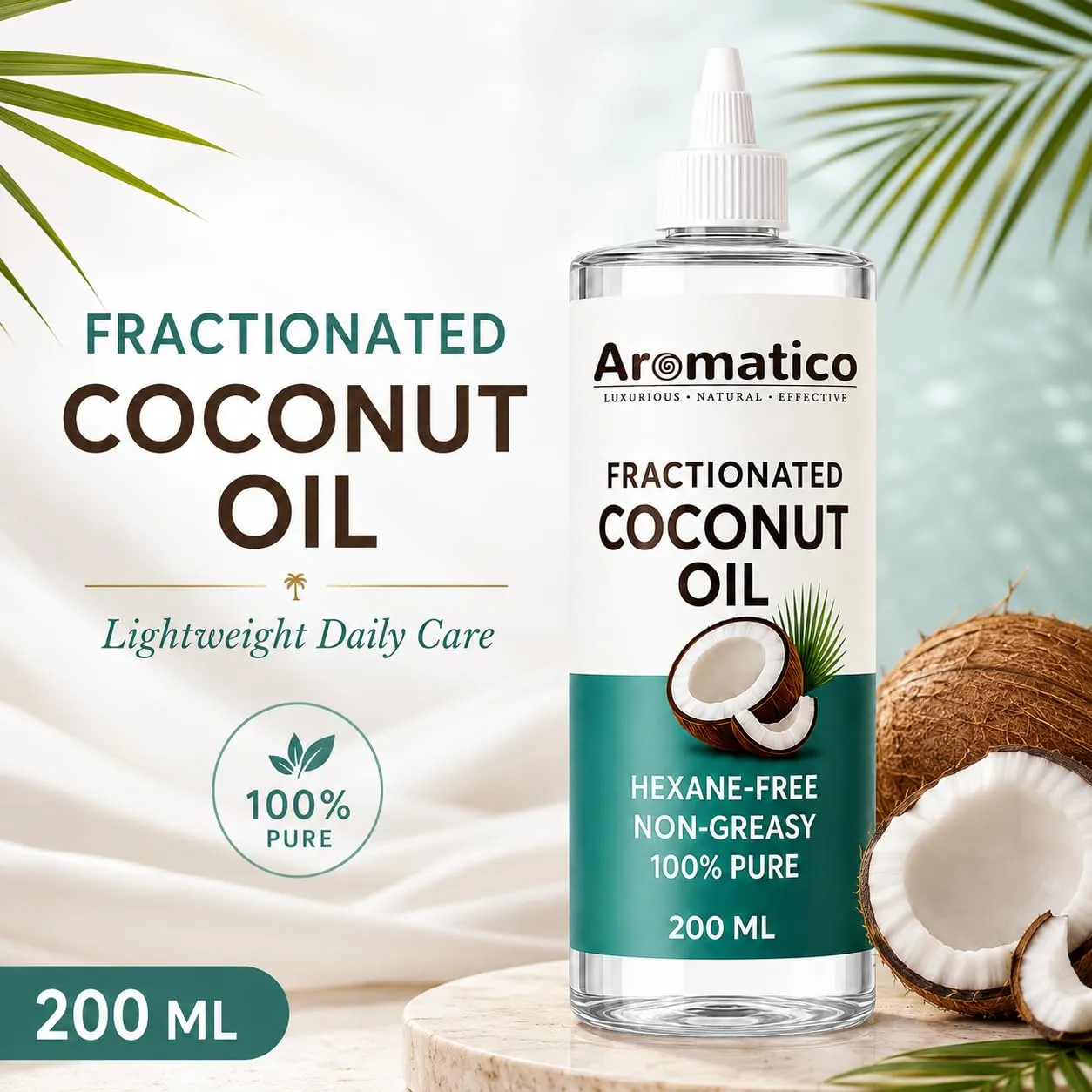Aromatico Fractionated Coconut Oil for Skin, 7 Fl Oz