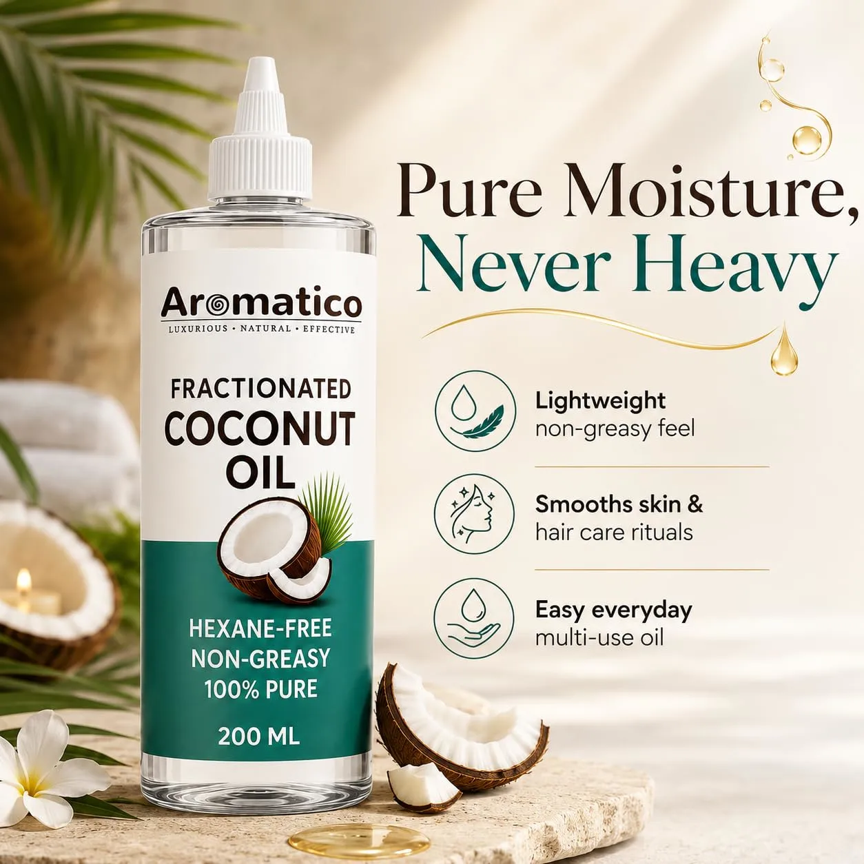Aromatico Fractionated Coconut Oil for Skin, 7 Fl Oz