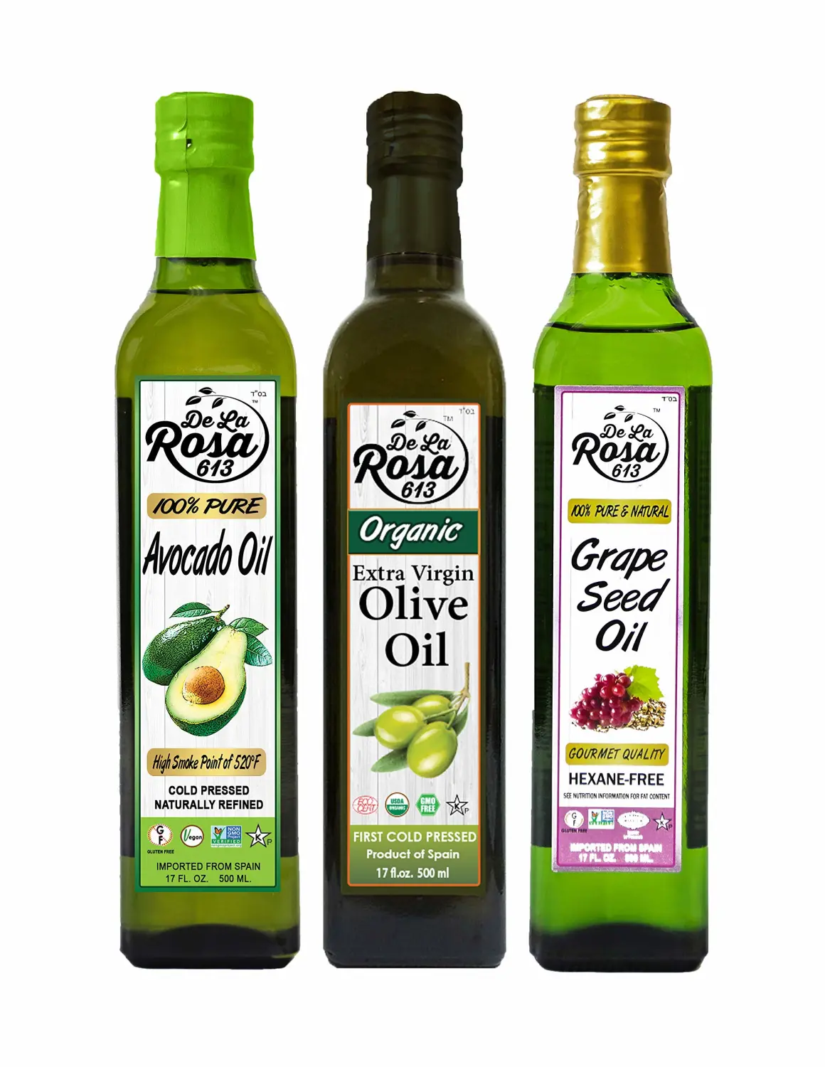 De La Rosa Organic Extra Virgin Olive, Avocado & Grape Seed Oil Combo