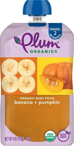 Plum Organics Stage 2 Organic Baby Food, Banana & Pumpkin, 4 Ounce Pouch