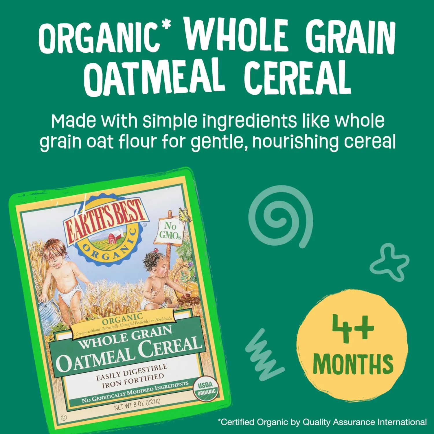 Earth's Best Organic Whole Grain Oatmeal Cereal, 8 Ounce