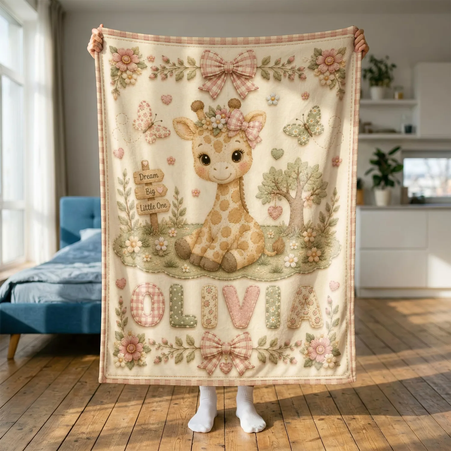 Personalized Baby Blanket With Name, Custom Baby Blankets, Giraffe Design