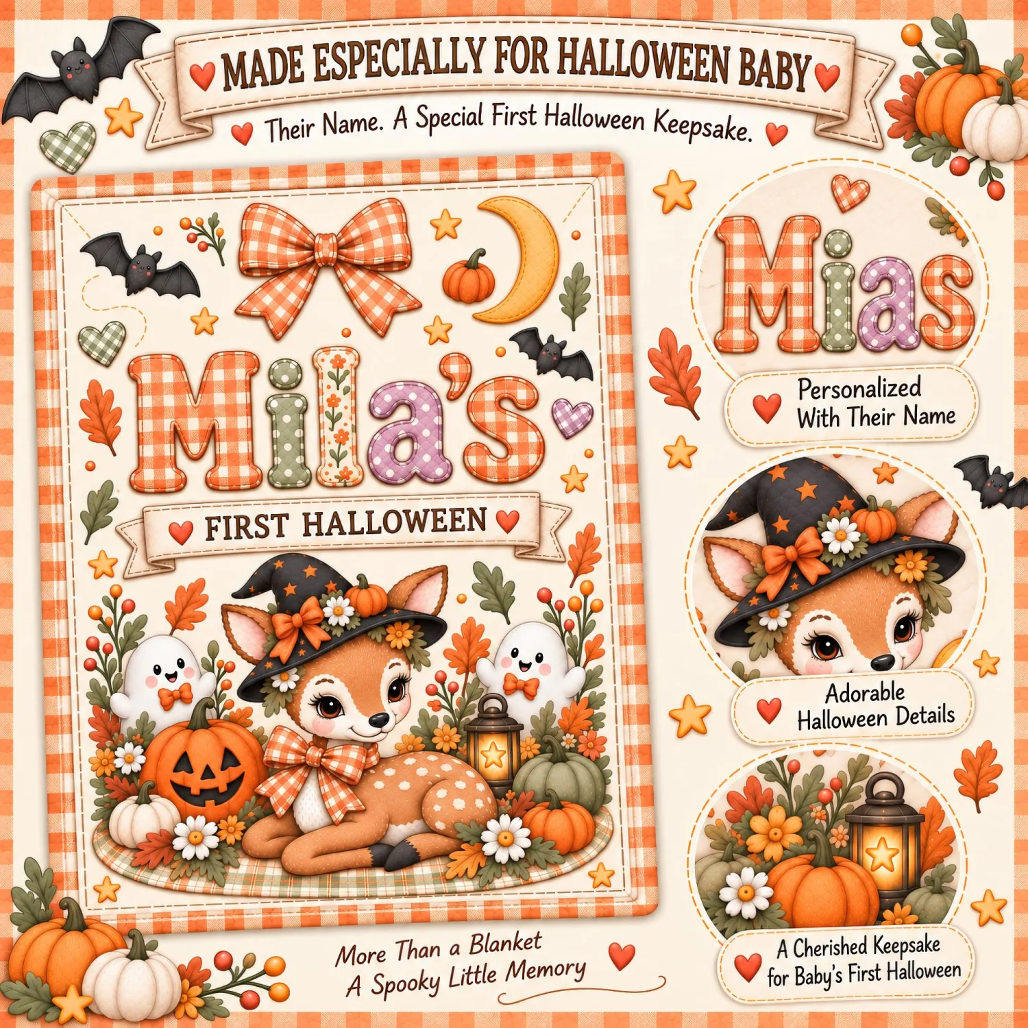 Personalized First Halloween Baby Blanket with Name Custom