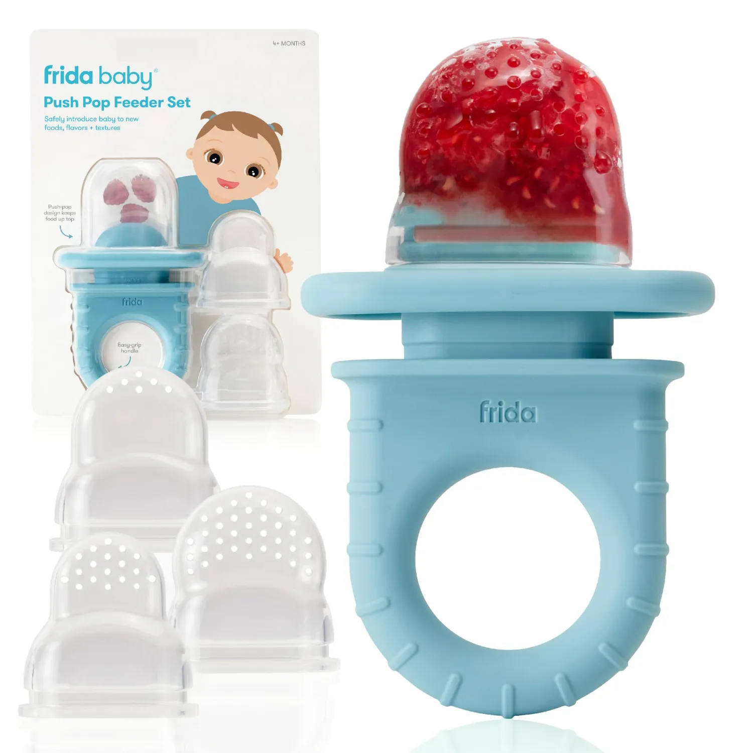 Frida Baby Push Pop Feeder, Baby Fruit Feeder, 3 Count, Blue, 3 Count, Blue