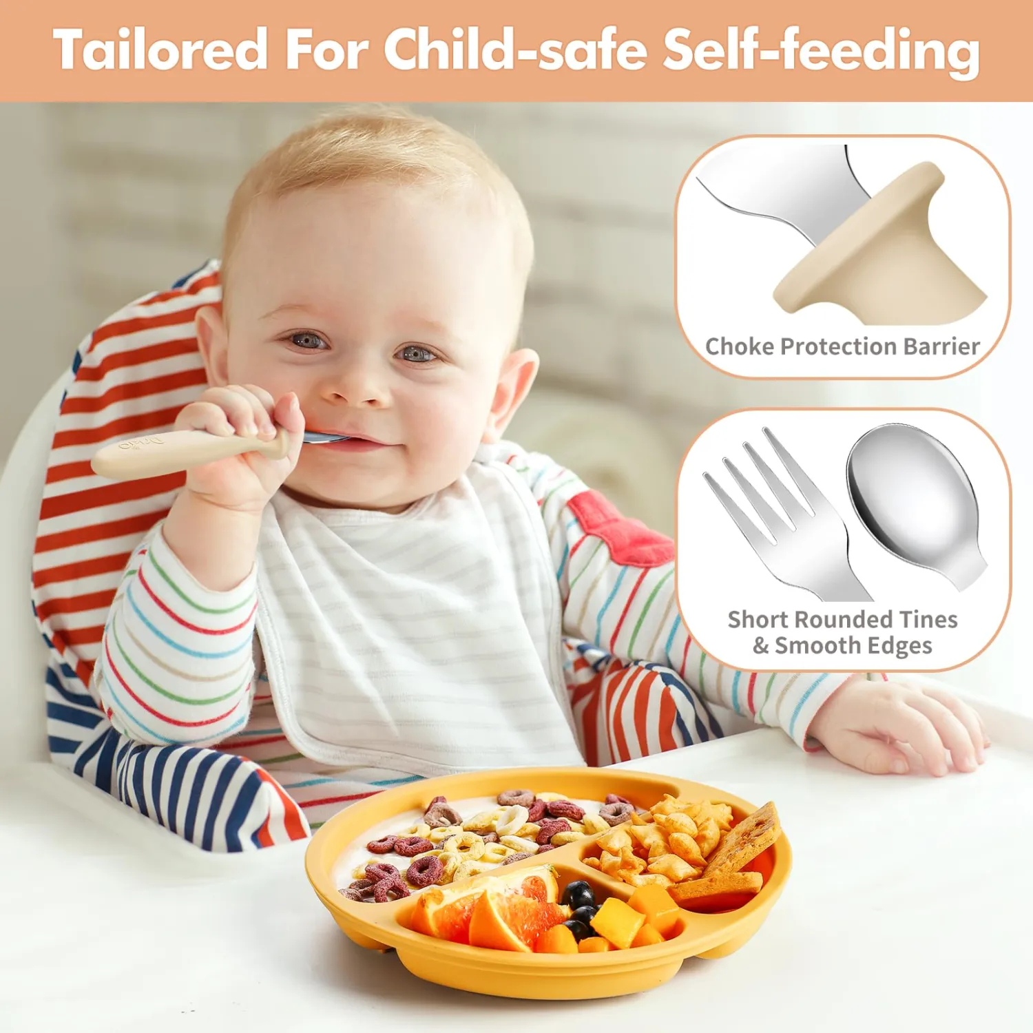 DRKIO 8 Pcs Toddler Utensils Set Kids Silverware with Forks and Spoons