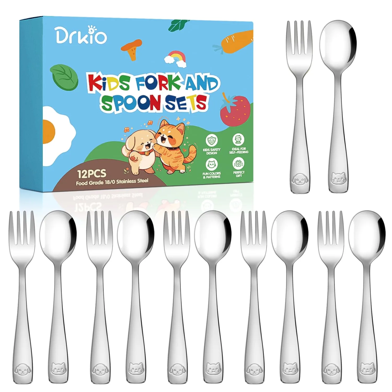 DRKIO 12Pcs Stainless Steel Toddler Utensils Small Metal Kids Silverware