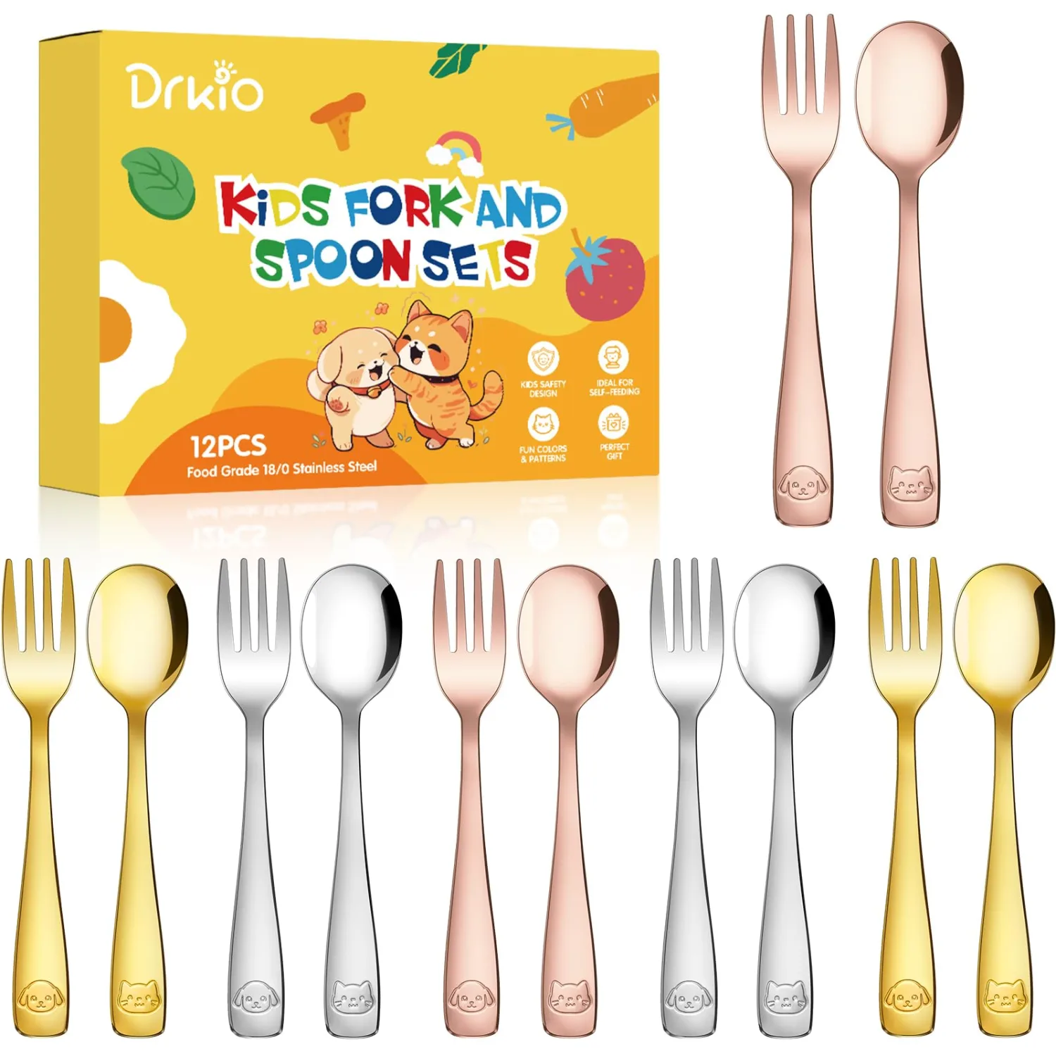 DRKIO 12Pcs Stainless Steel Toddler Utensils Small Metal Kids Silverware