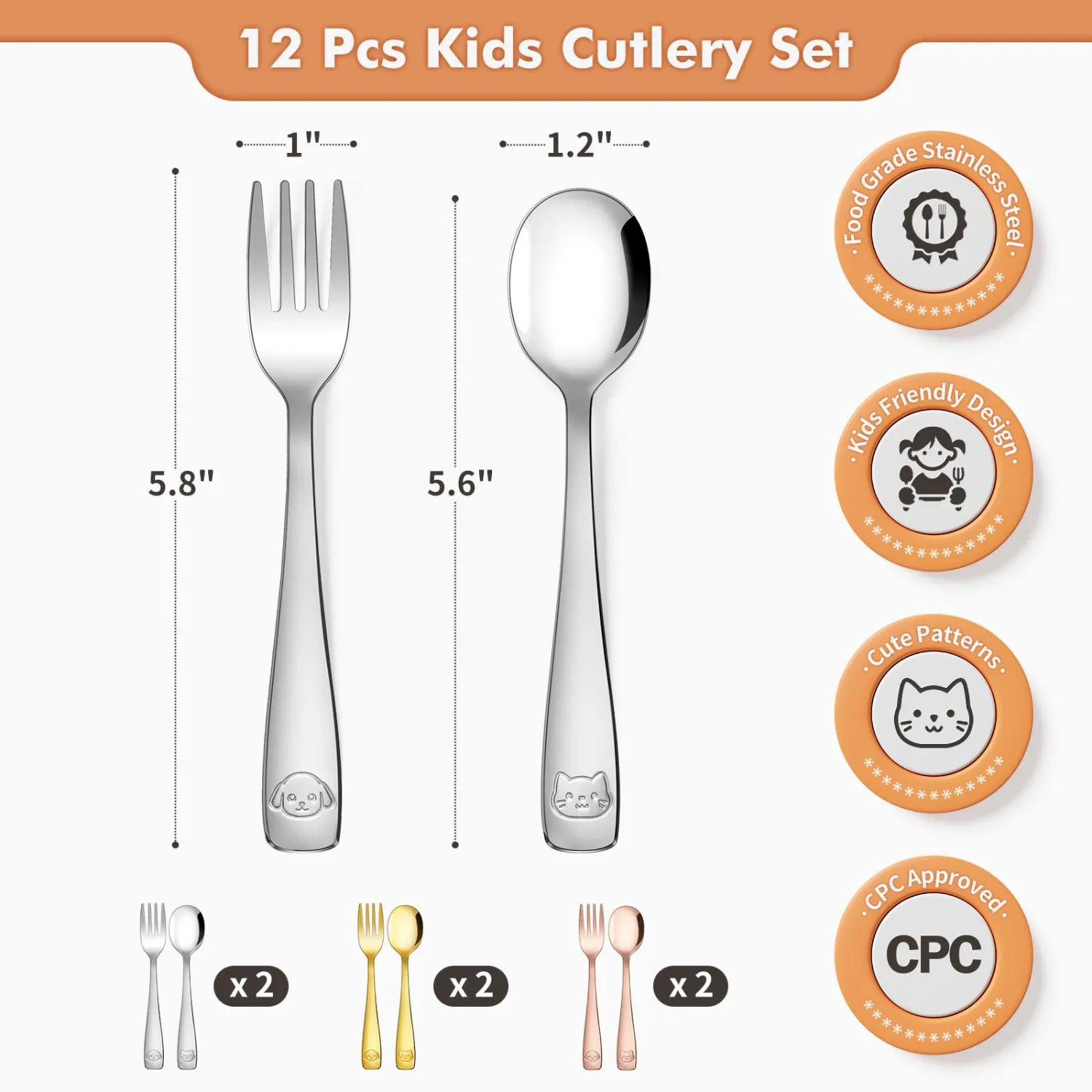 DRKIO 12Pcs Stainless Steel Toddler Utensils Small Metal Kids Silverware