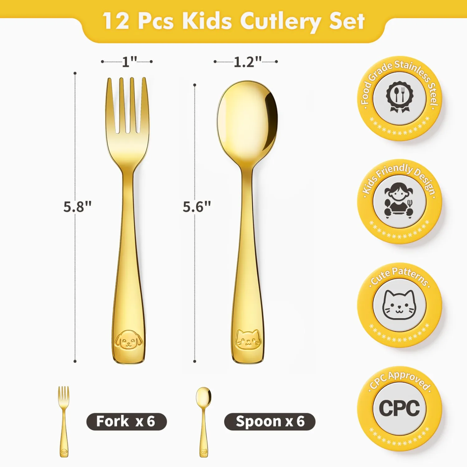 DRKIO 12Pcs Stainless Steel Toddler Utensils Small Metal Kids Silverware