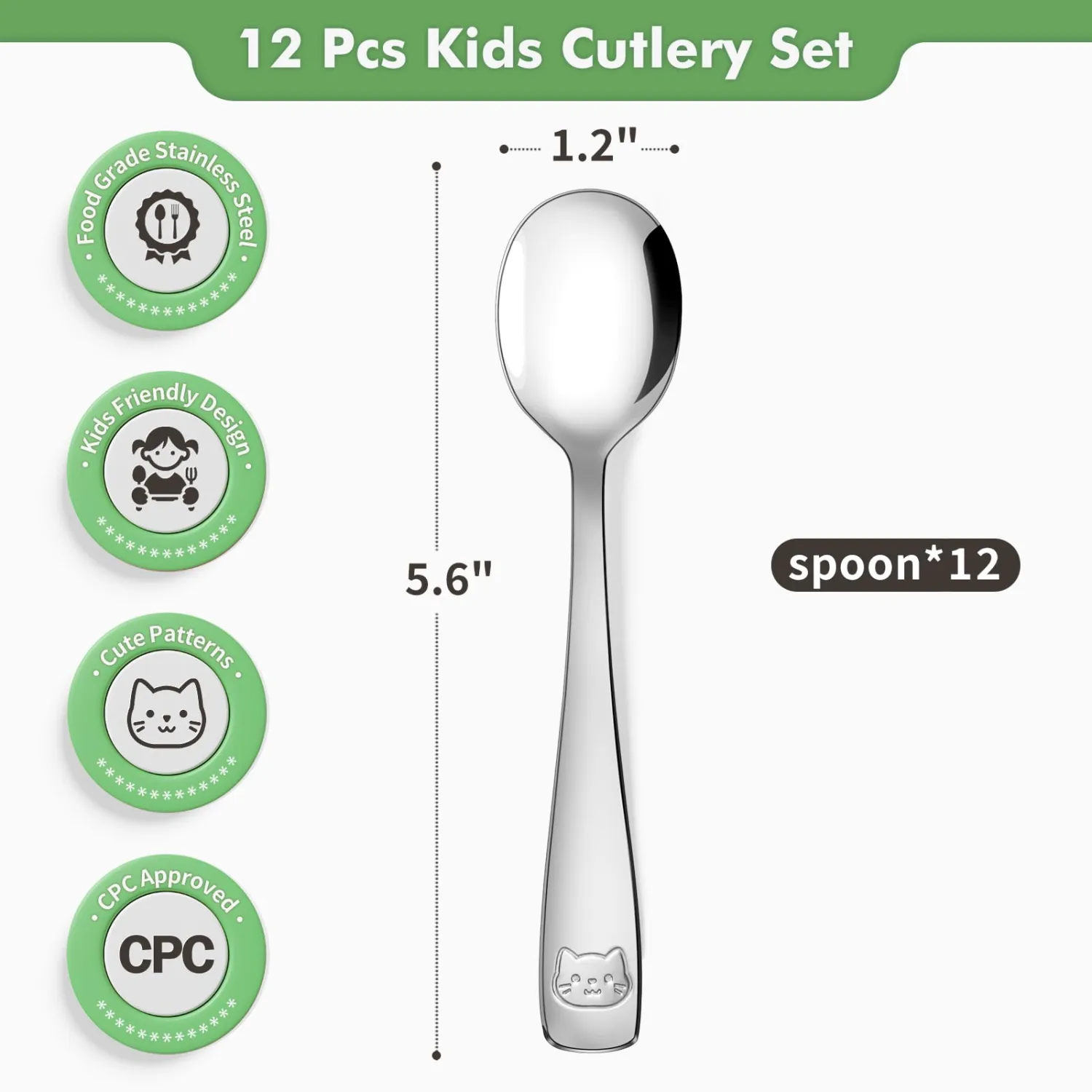 DRKIO 12Pcs Stainless Steel Toddler Spoons Set Small Metal Kids Silverware