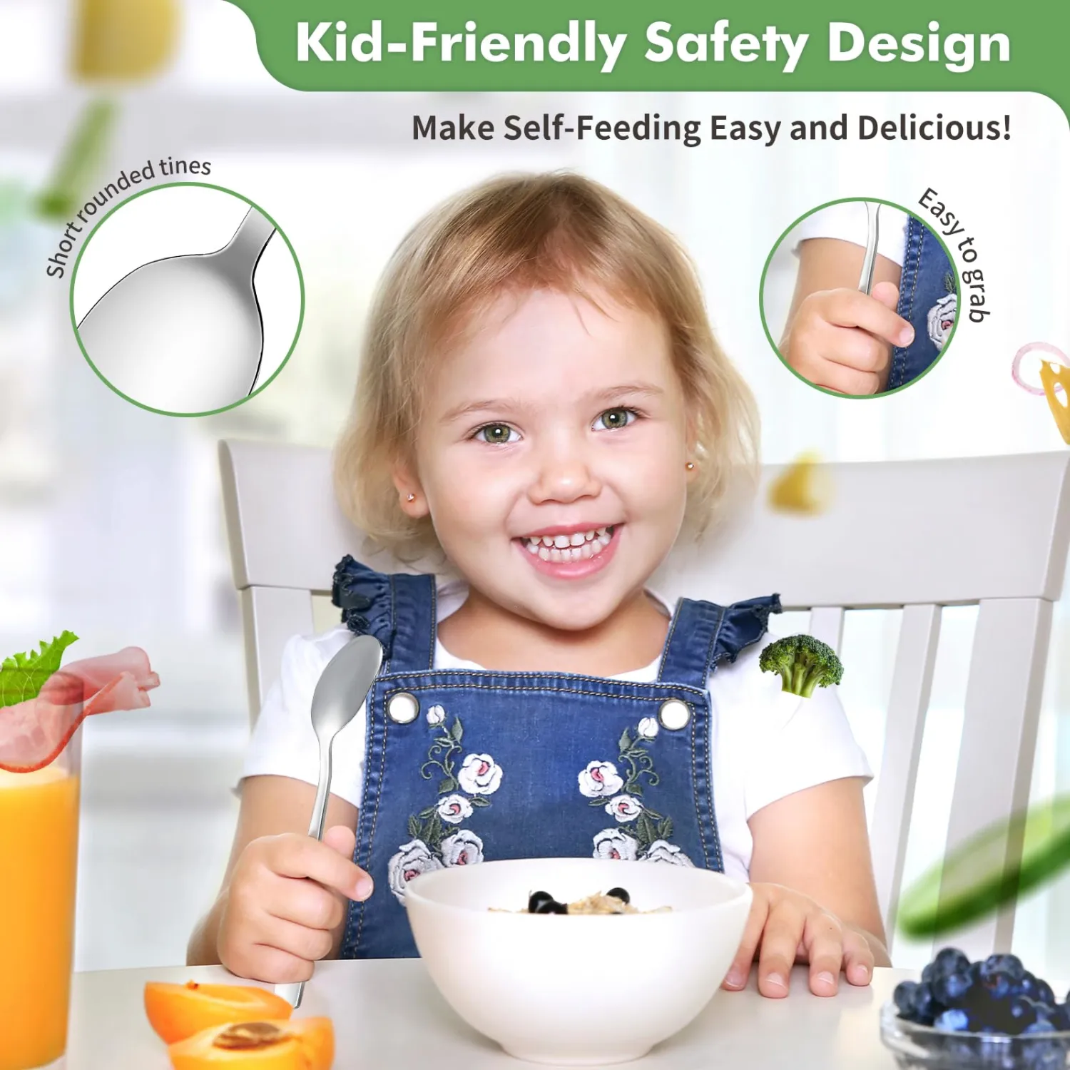 DRKIO 12Pcs Stainless Steel Toddler Spoons Set Small Metal Kids Silverware
