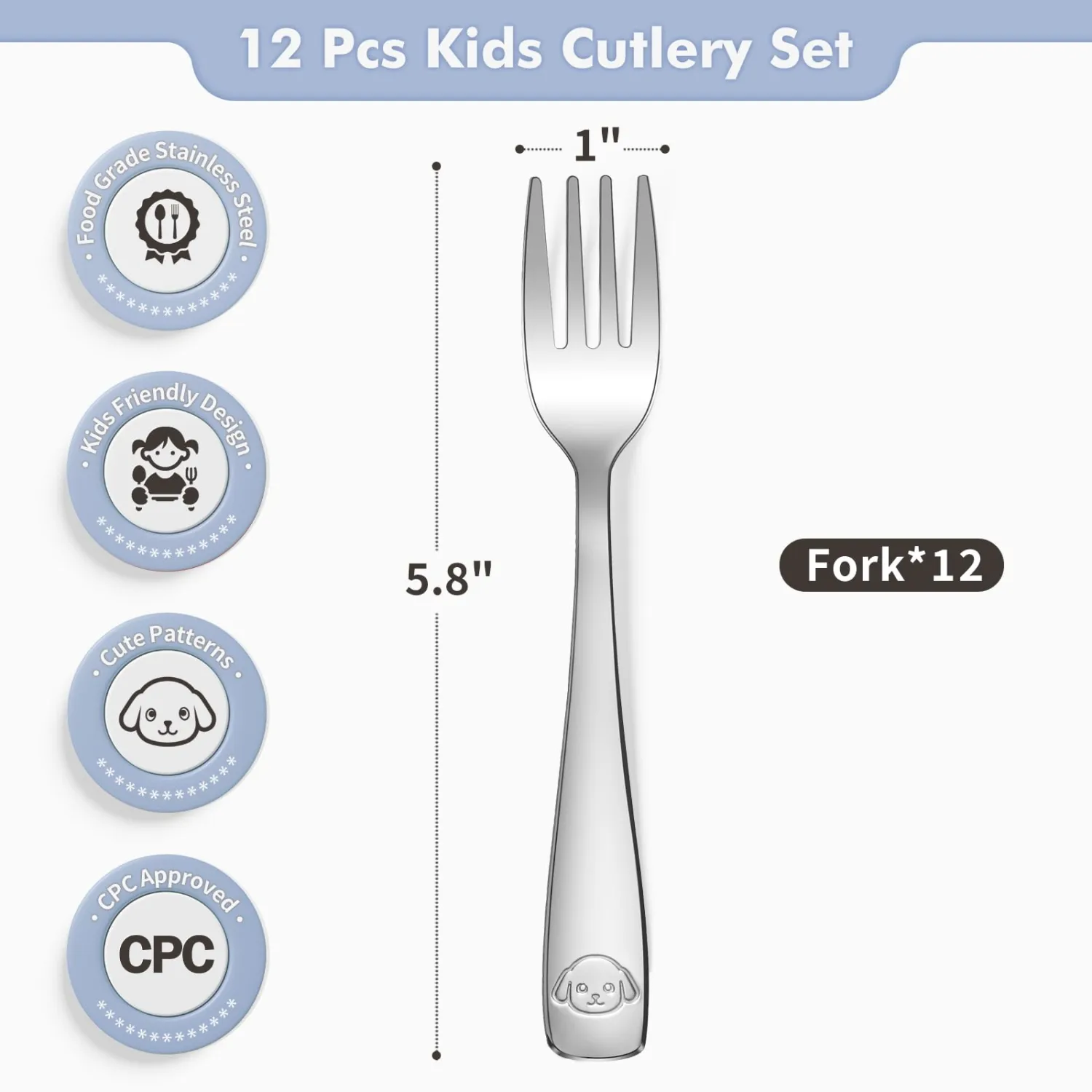 DRKIO 12Pcs Stainless Steel Toddler Forks Set Small Metal Kids Silverware