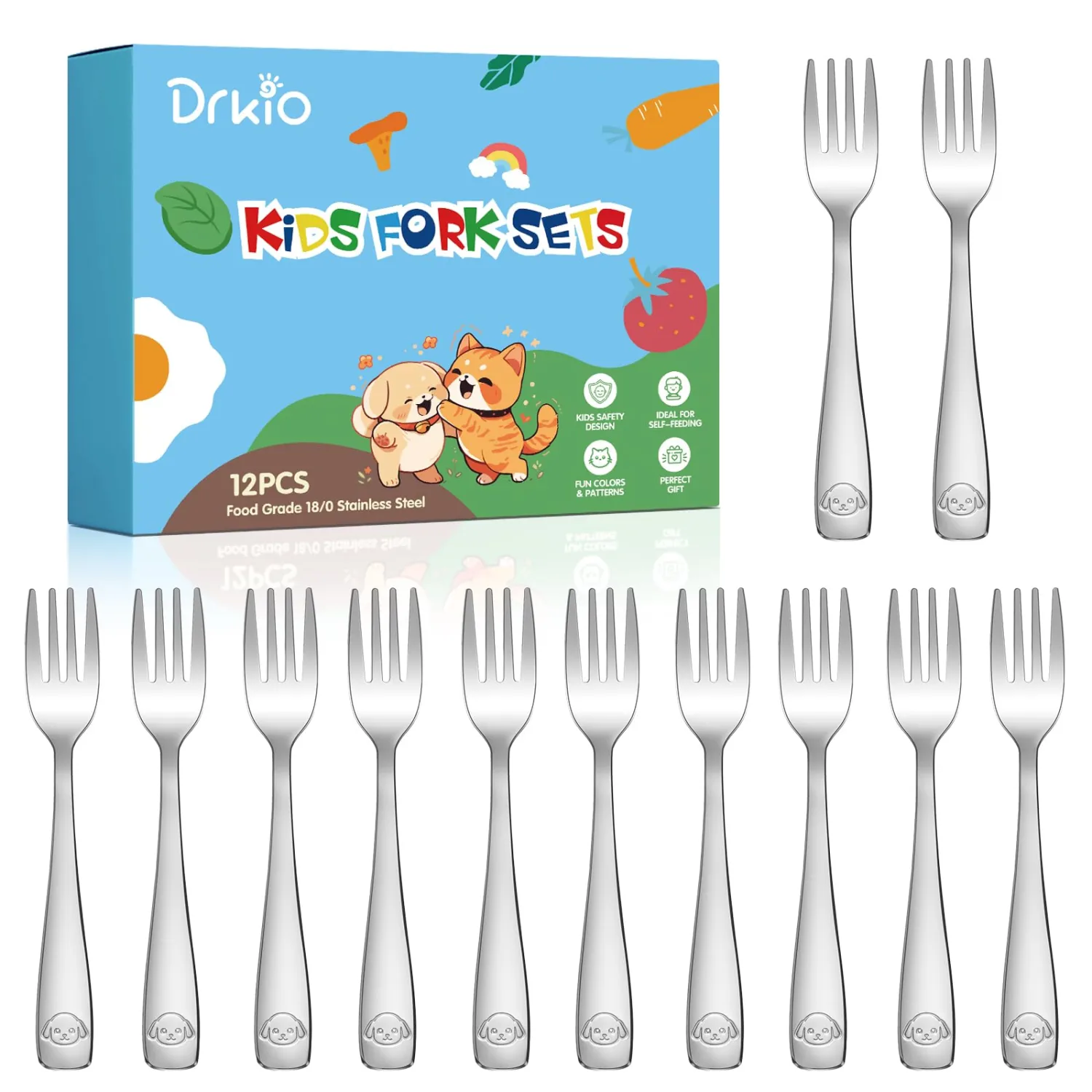 DRKIO 12Pcs Stainless Steel Toddler Forks Set Small Metal Kids Silverware
