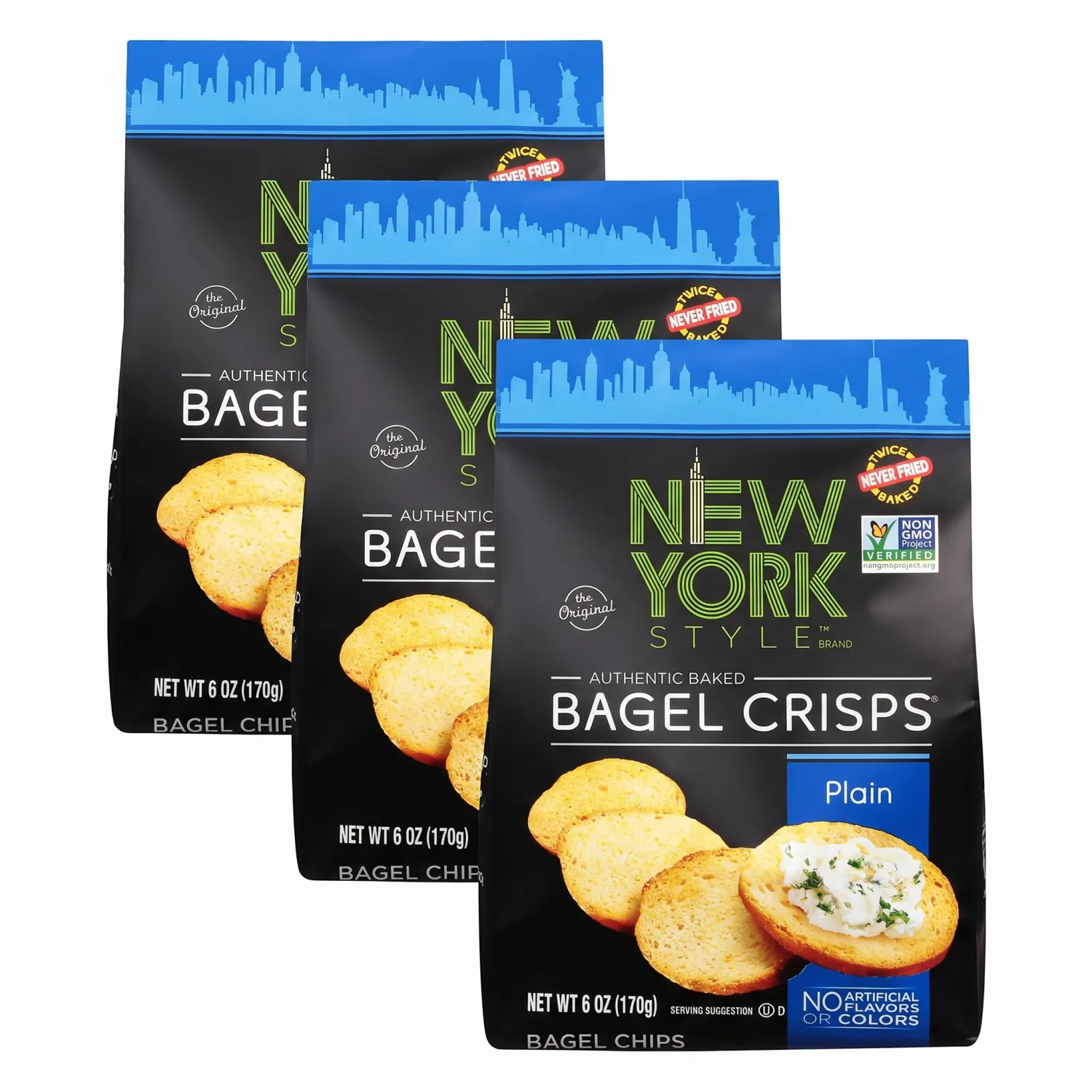 New York Style Bagel Crisps, Plain, 6 Ounce (Pack of 3)