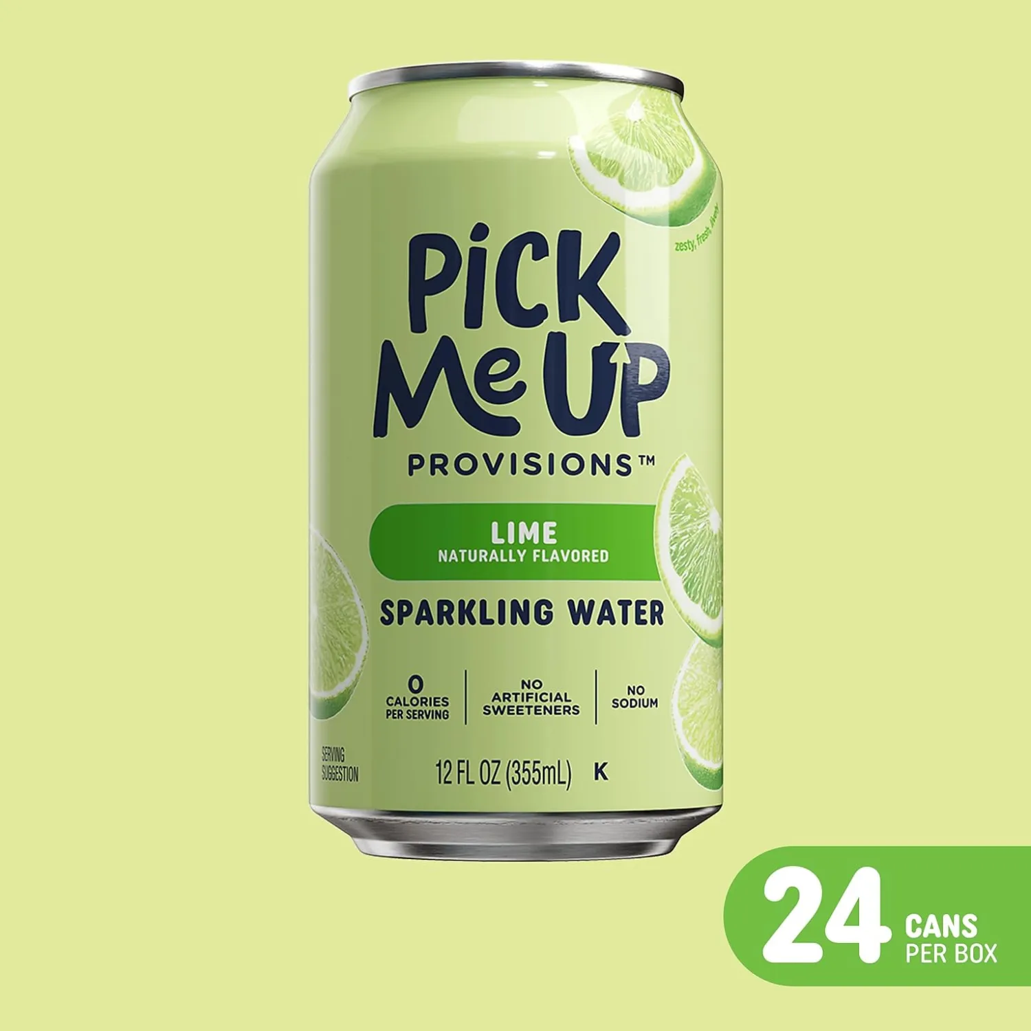 Pick Me Up Provisions Lime Sparkling Water, 12 Oz, 24 Cans/Carton