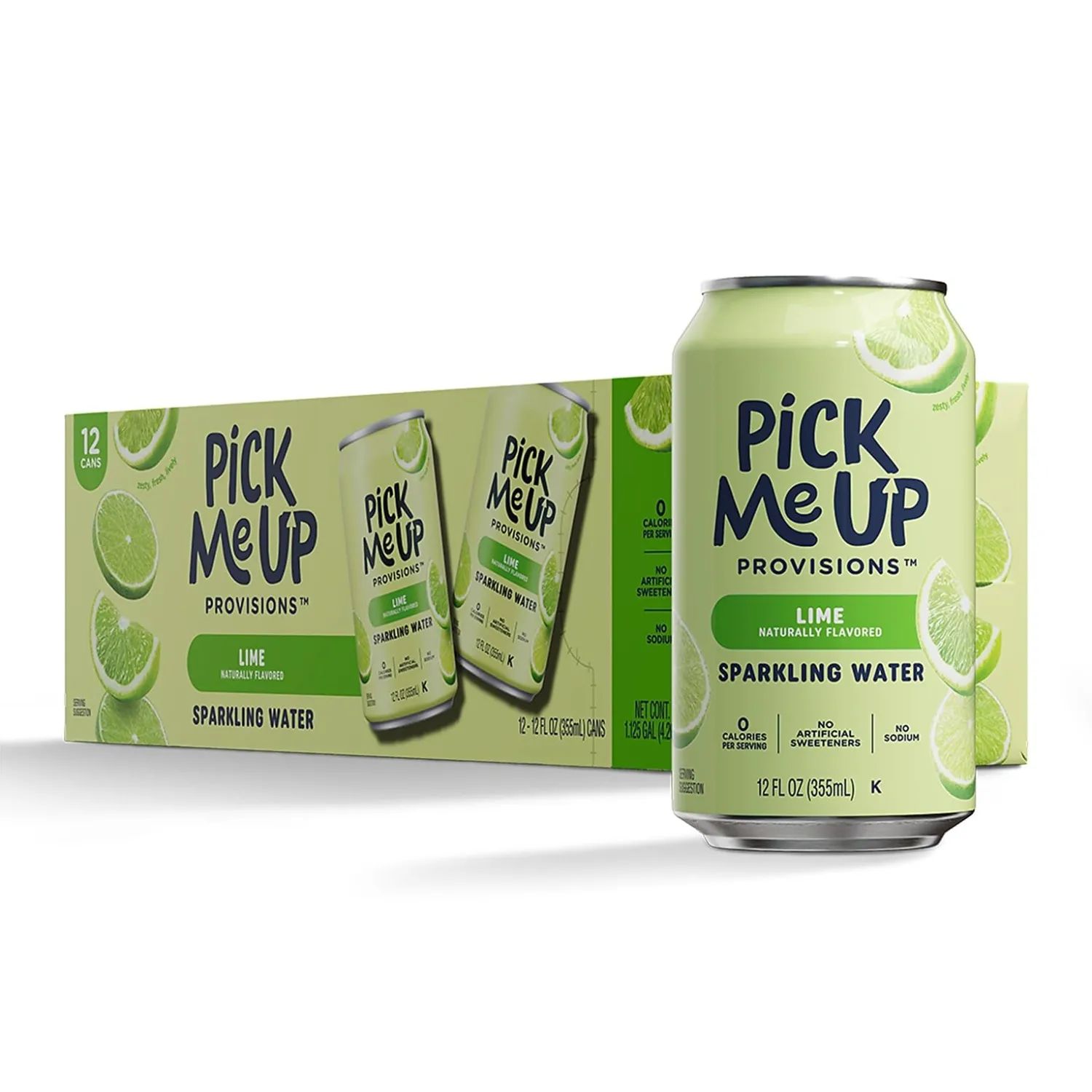 Pick Me Up Provisions Lime Sparkling Water, 12 Oz, 24 Cans/Carton
