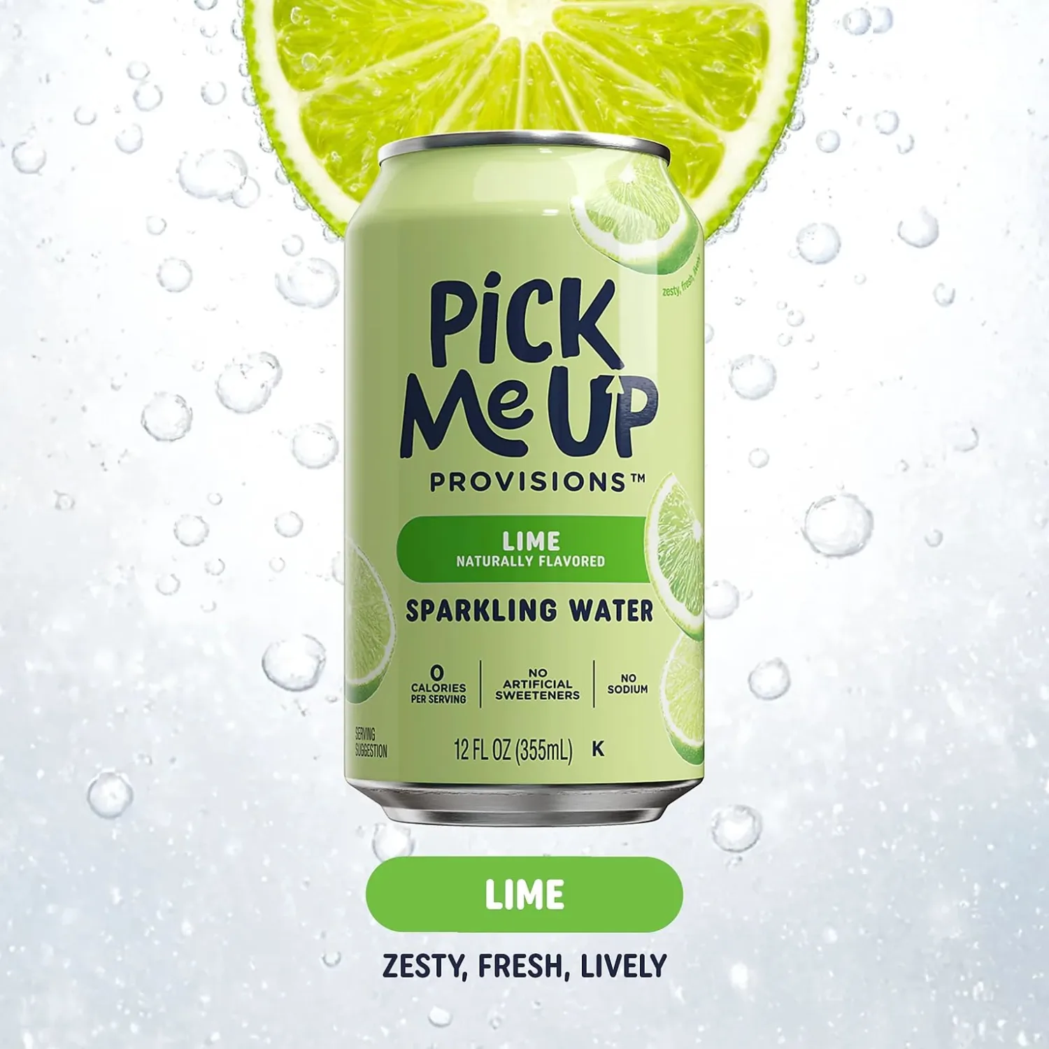 Pick Me Up Provisions Lime Sparkling Water, 12 Oz, 24 Cans/Carton