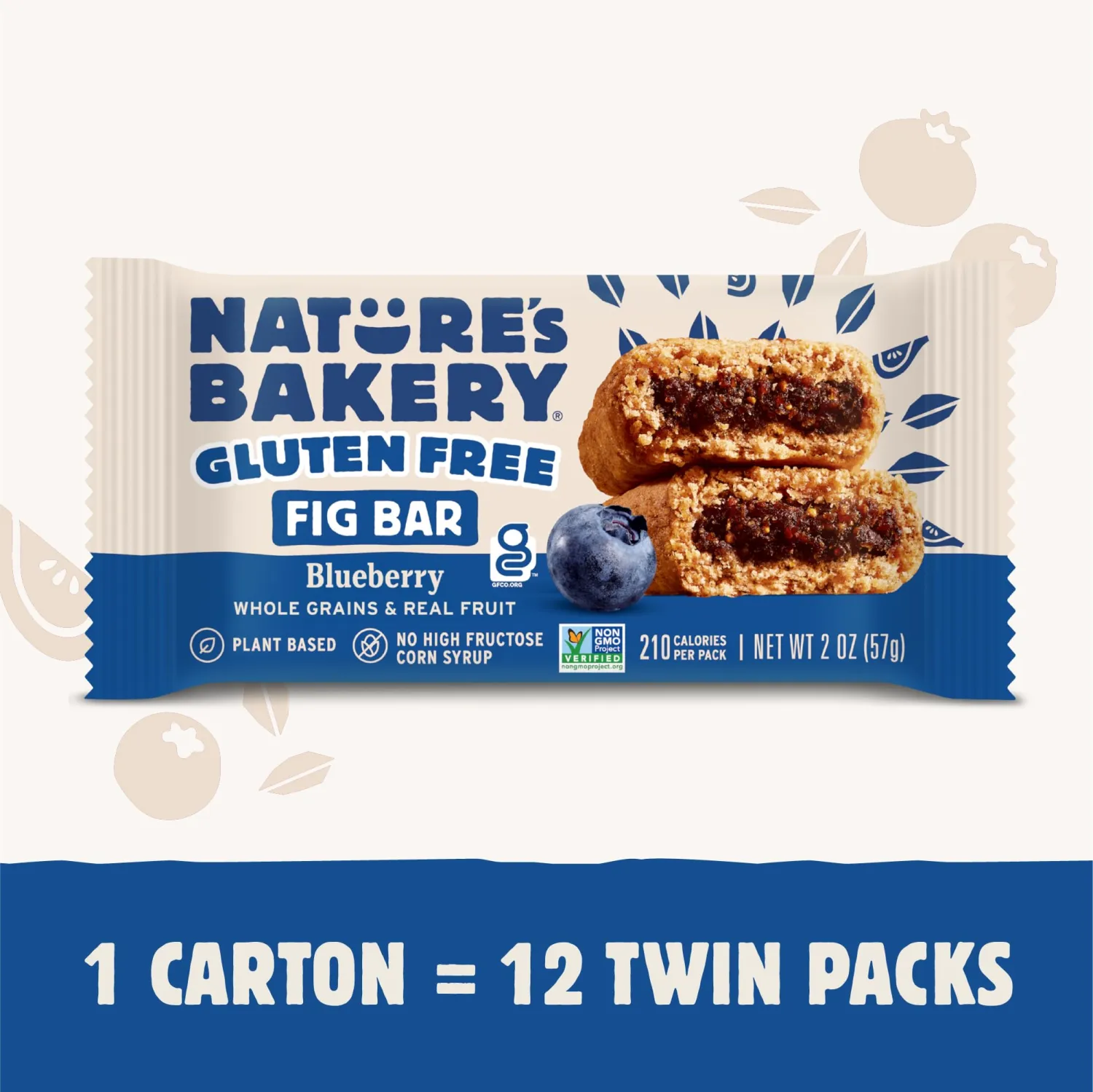 Nature’s Bakery Gluten Free Blueberry Fig Bars, Real Fruit, Nut Free, 12 Pack
