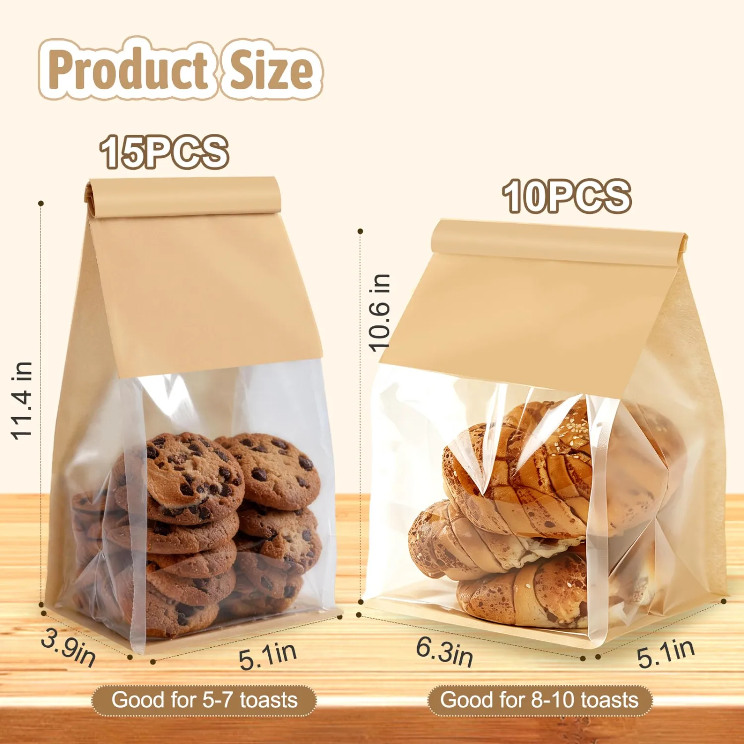 Bakery-Grade Bread & Cookie Bags for Homemade Snack, 2-Size 25Pcs