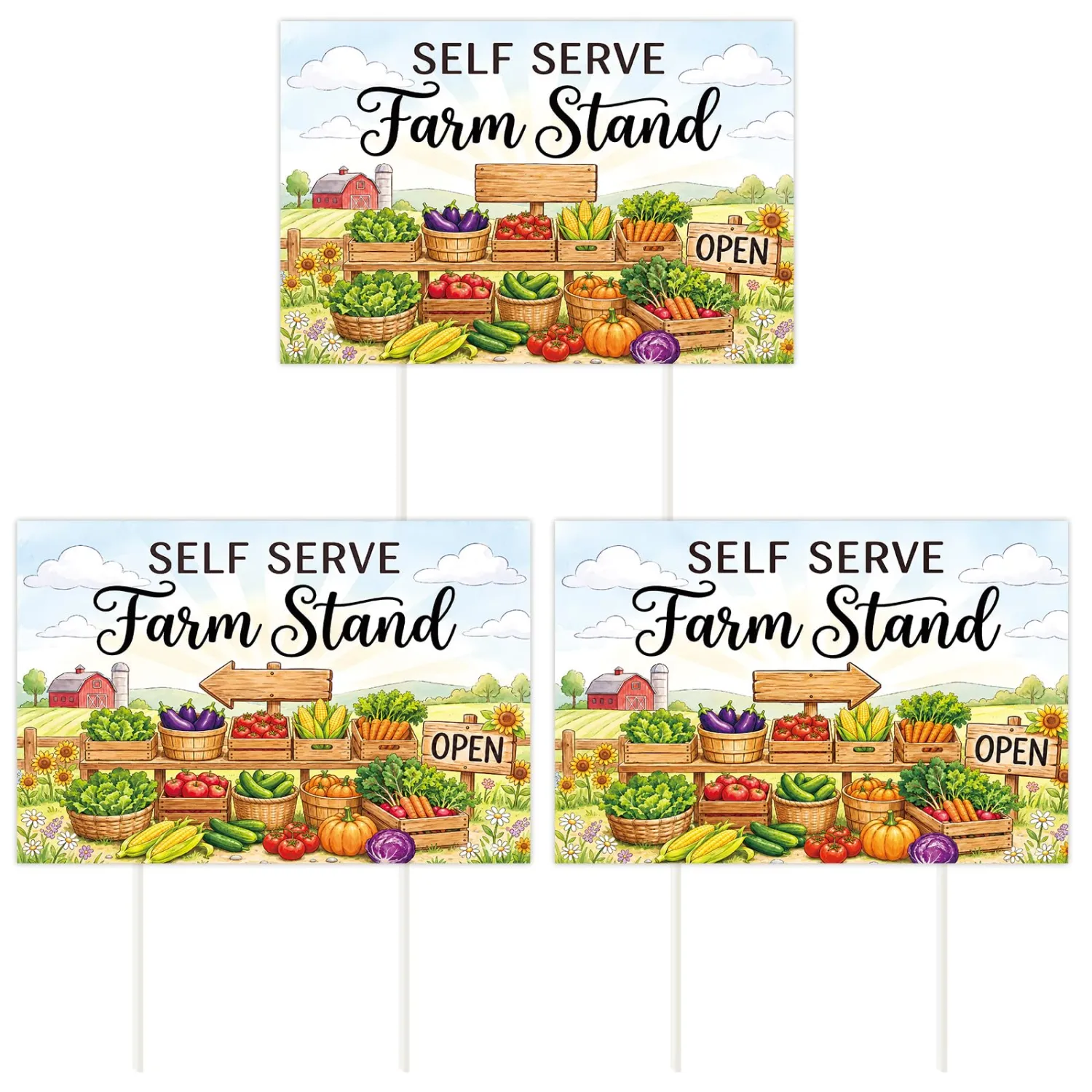 Rngmsi Farm Stand Directional Arrow Sign Set Garden Vegetable 3pc