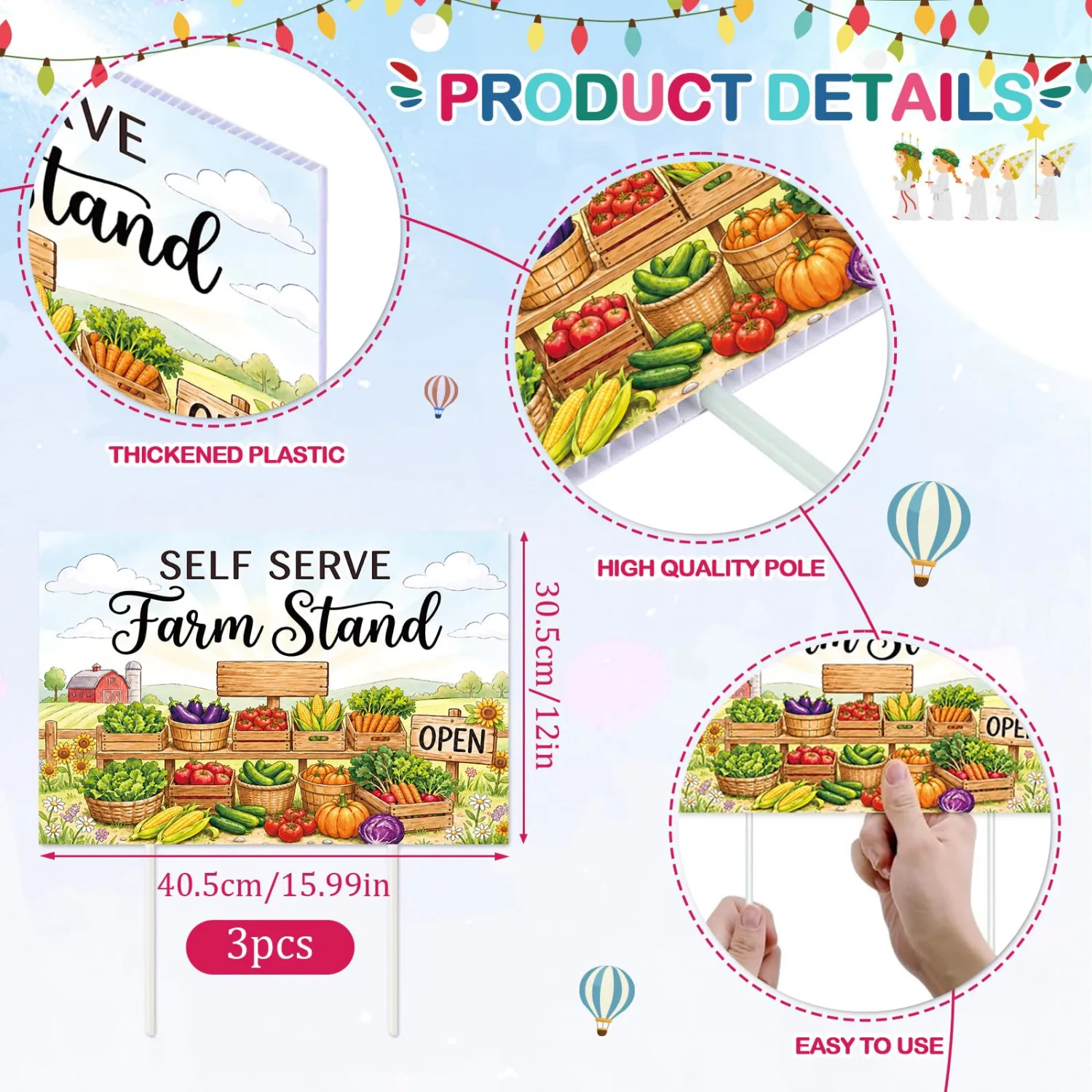 Rngmsi Farm Stand Directional Arrow Sign Set Garden Vegetable 3pc