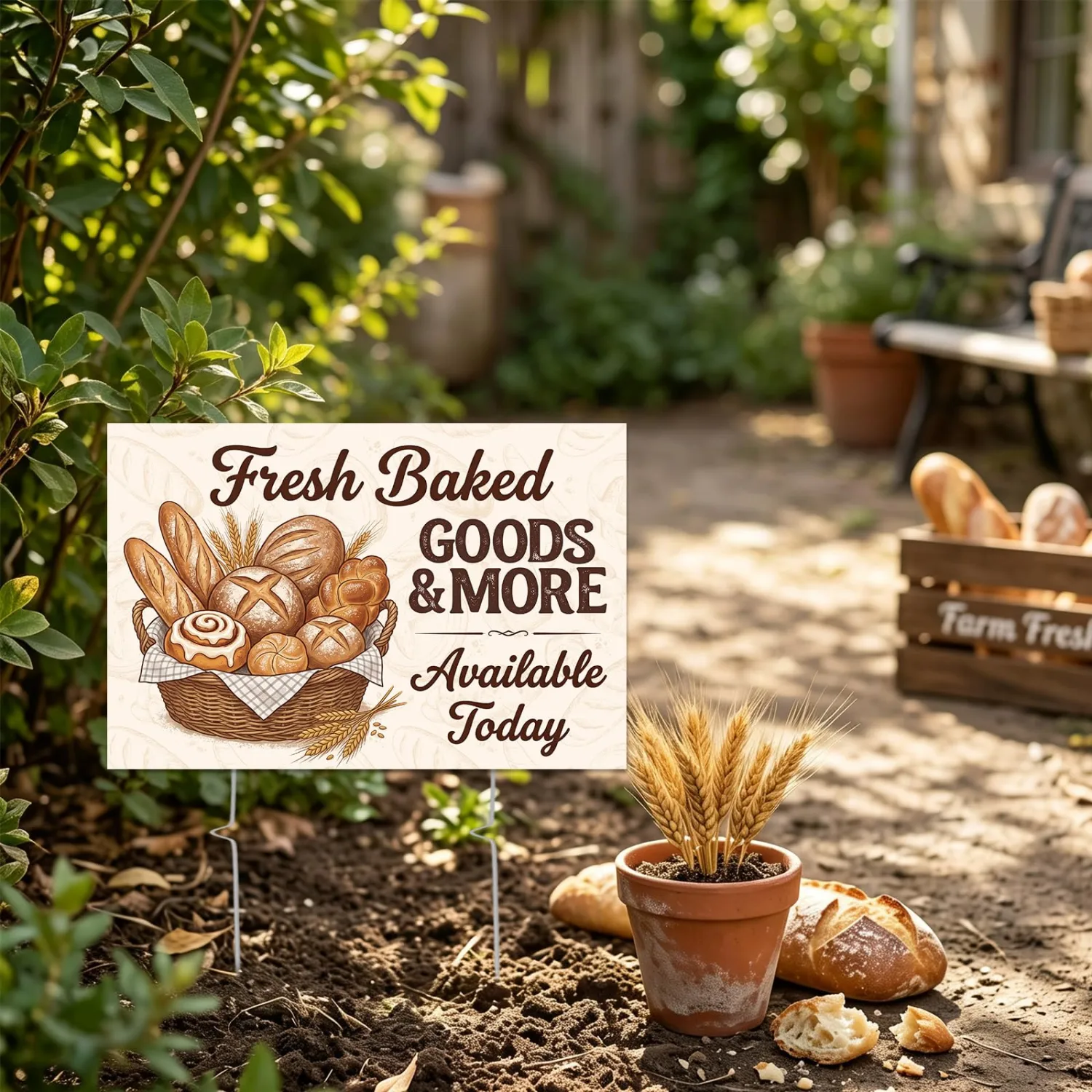 Rngmsi Fresh Baked Sourdough Bread Yard Sign with Ground Stake 1pc