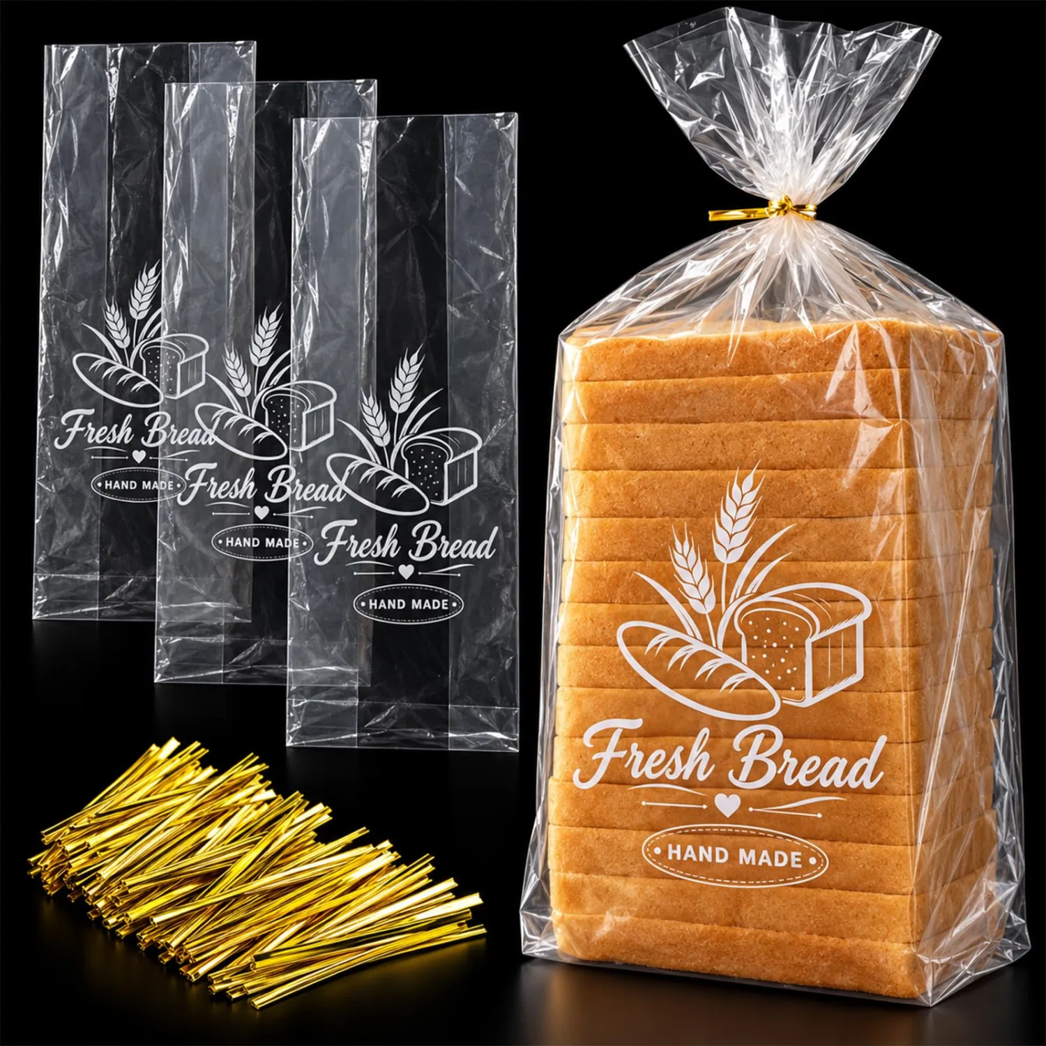 [50 Pcs] Bread Loaf Bags for Homemade Bread, 8x4x18 Inches Bakery Bags