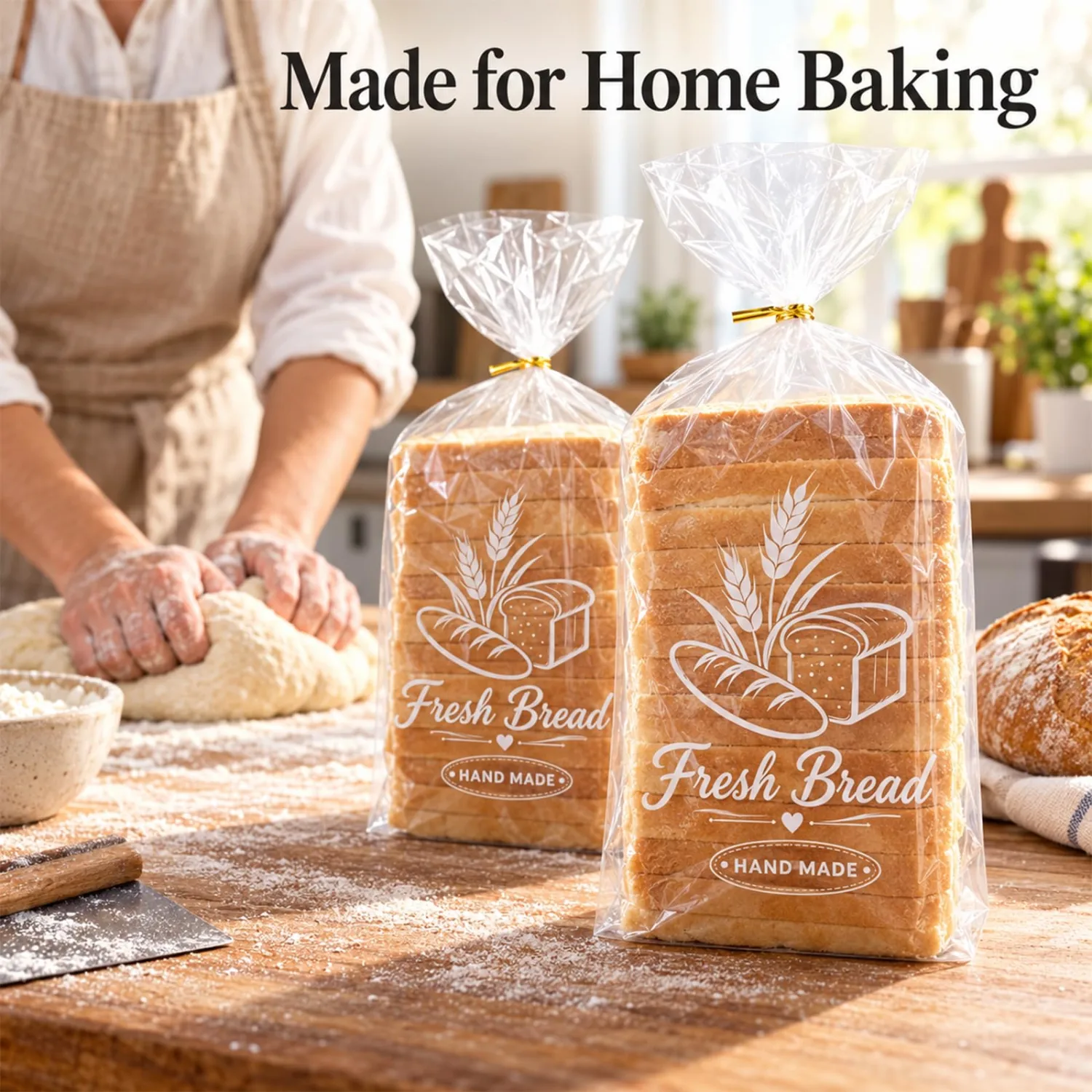 [50 Pcs] Bread Loaf Bags for Homemade Bread, 8x4x18 Inches Bakery Bags